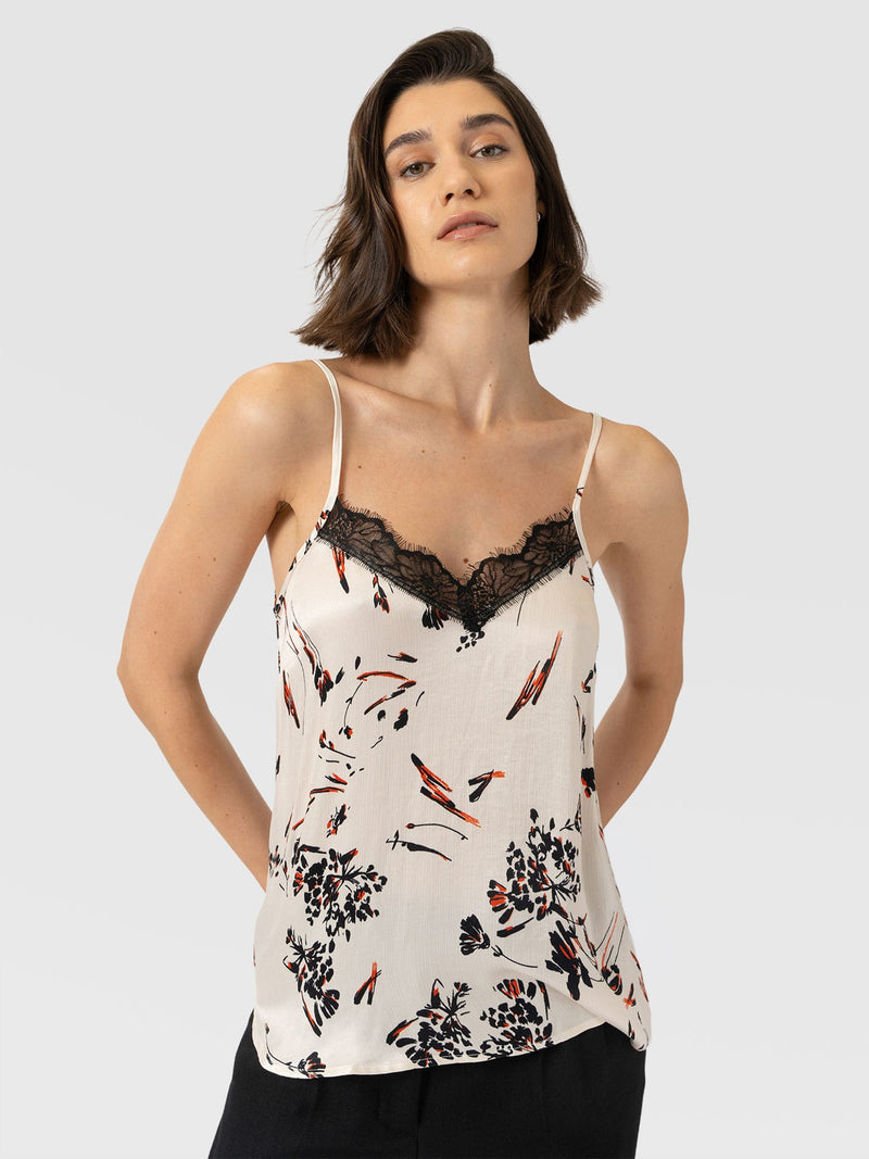 Harper Lace Cami - White Mist Floral - Women's T-shirts | Saint and Sofia® EU