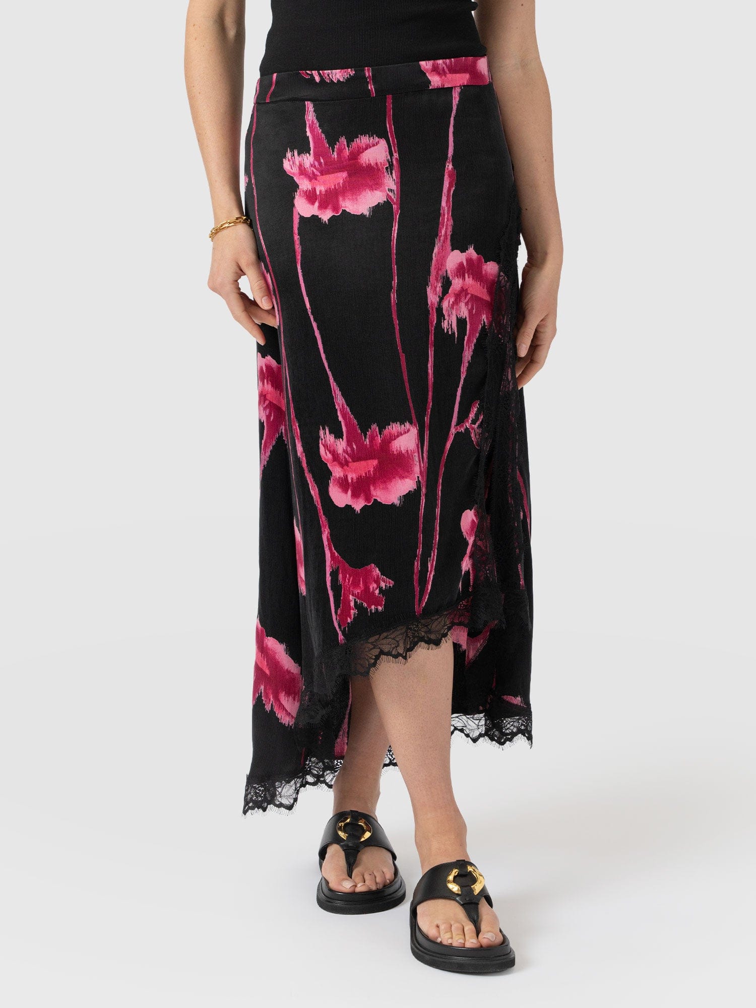 Harper Lace Midi Skirt - Pink Stem Floral - Women's Skirts | Saint + Sofia® EU