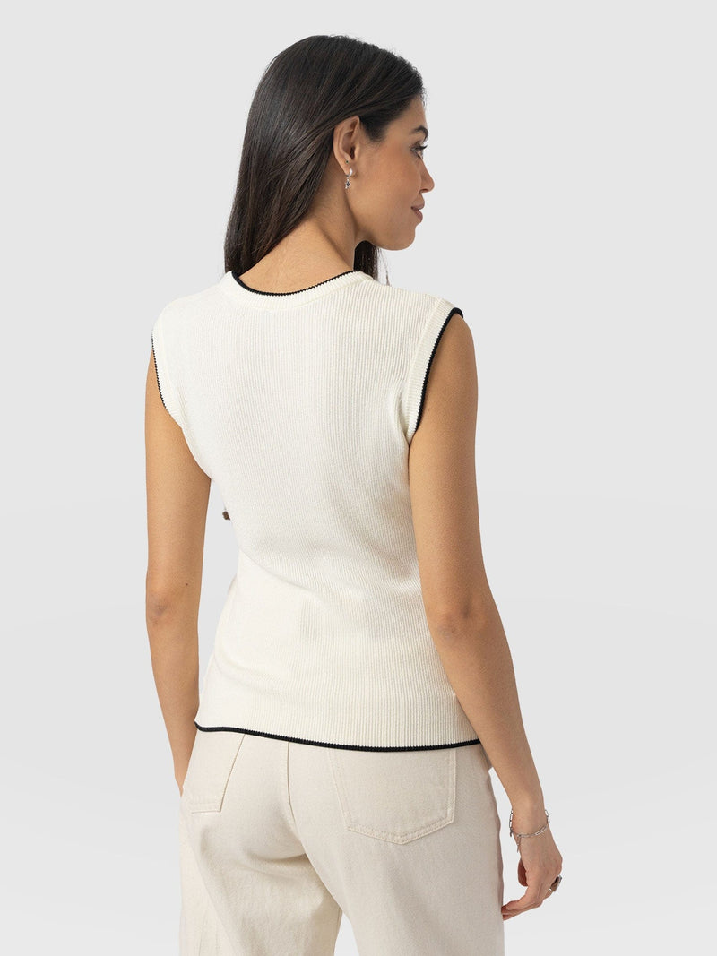 Honeycomb Sleeveless Rib Knit - Cream - Women's Knitwears | Saint + Sofia® EU