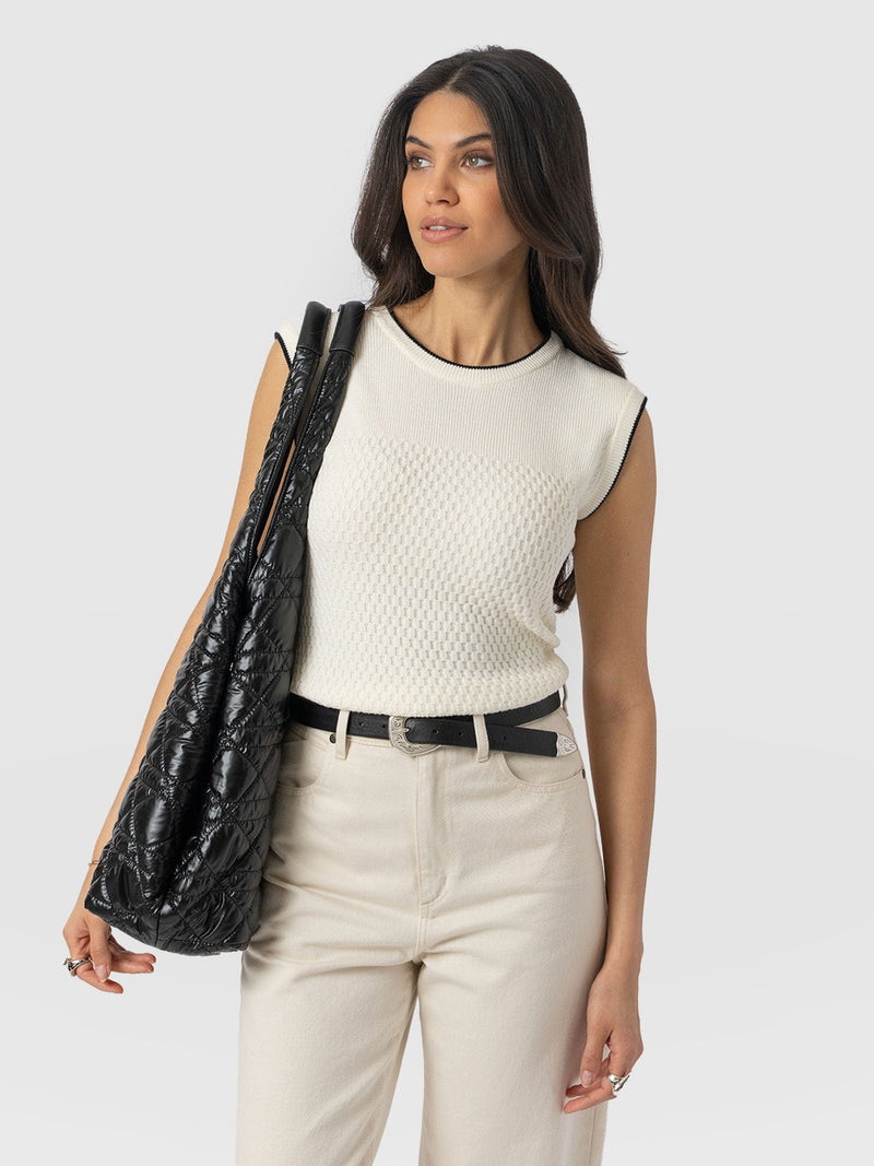 Honeycomb Sleeveless Rib Knit - Cream - Women's Knitwears | Saint + Sofia® EU