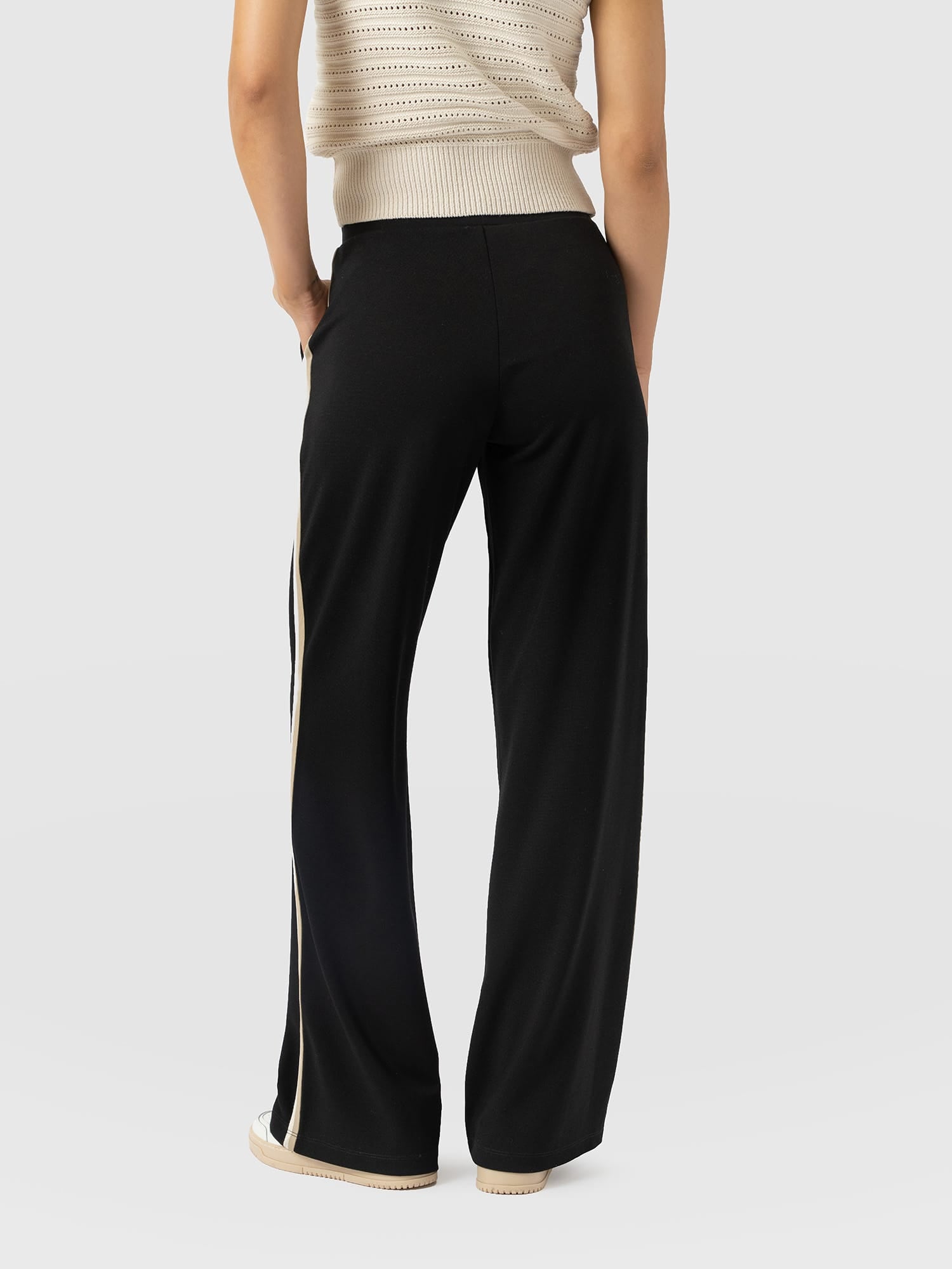 Hoxton Straight Leg Pant - Black - Cream/Beige Stripe - Women's Trousers | Saint and Sofia® EU