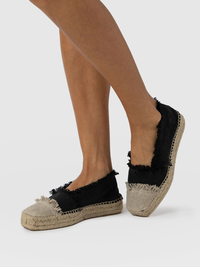 Ivy Frayed Espadrille Pumps - Black - Women's Sandalss | Saint + Sofia® EU