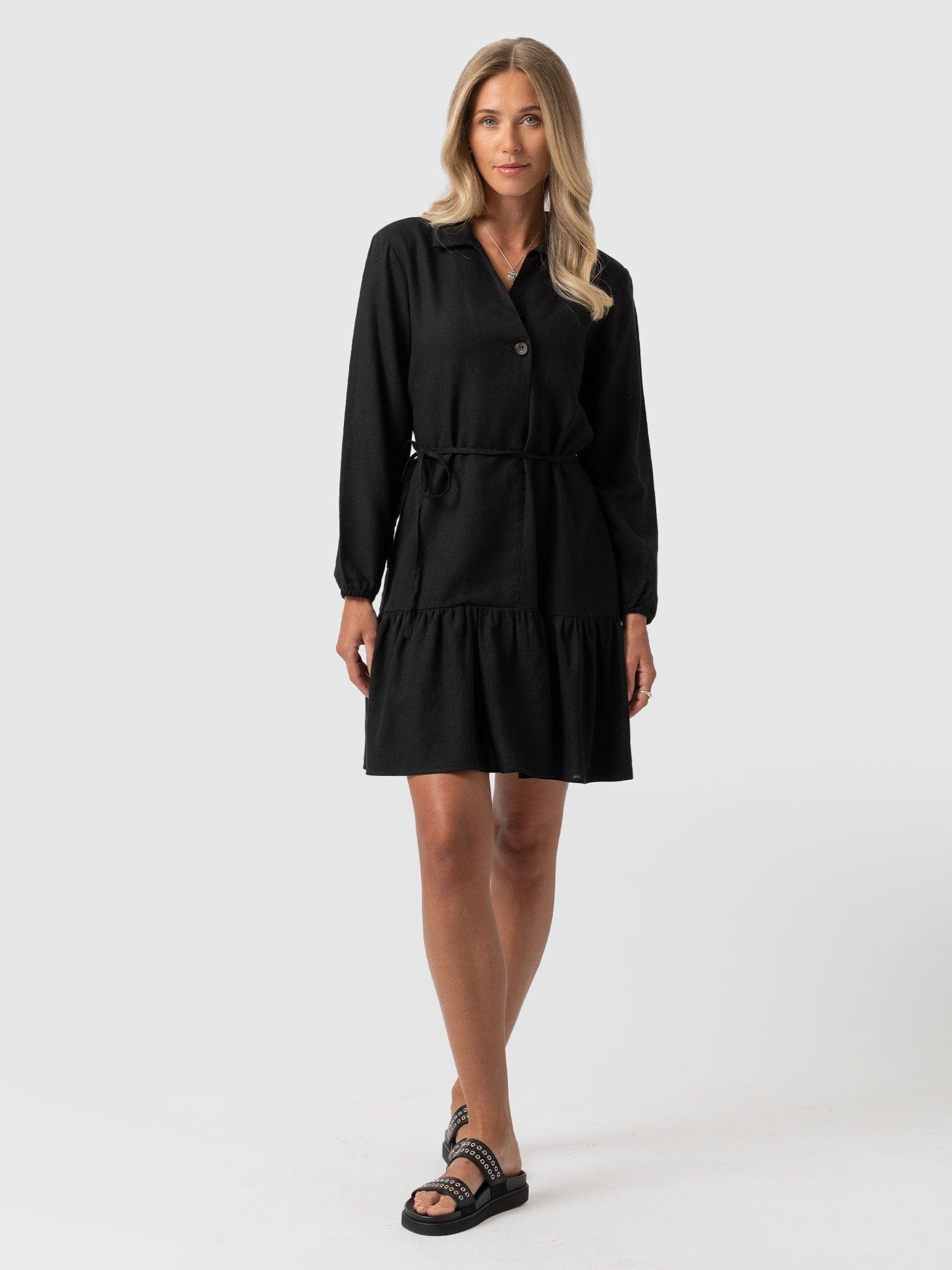 Jersey Ruffle Dress Black Sleeves Women's Dresses Saint