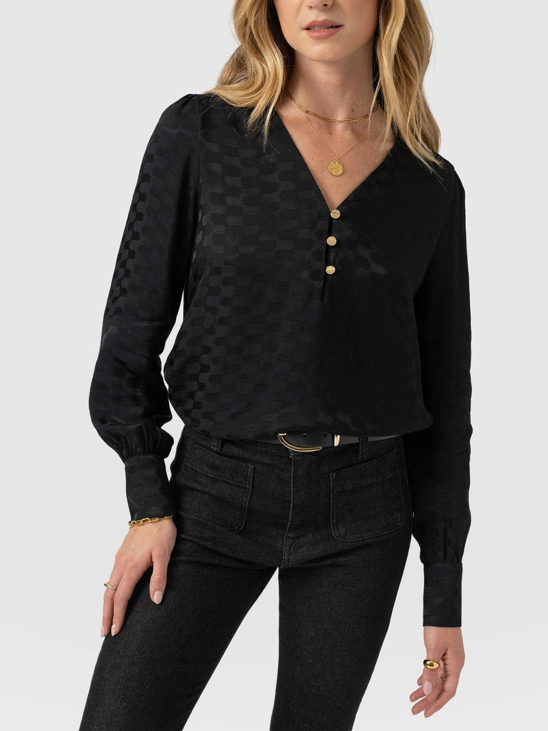 Joselyn V Neck Blouse - Black Jacquard - Women's Blouses | Saint + Sofia® EU