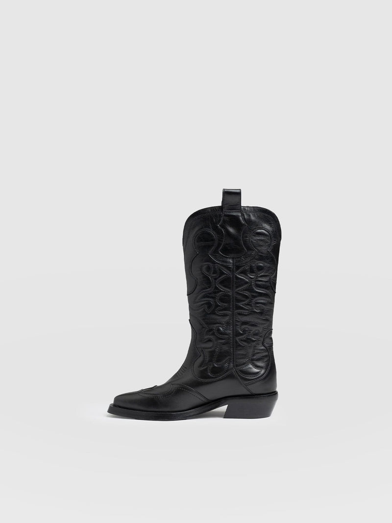 Kansas Western Boot Black - Women's Leather Boots | Saint + Sofia® EU
