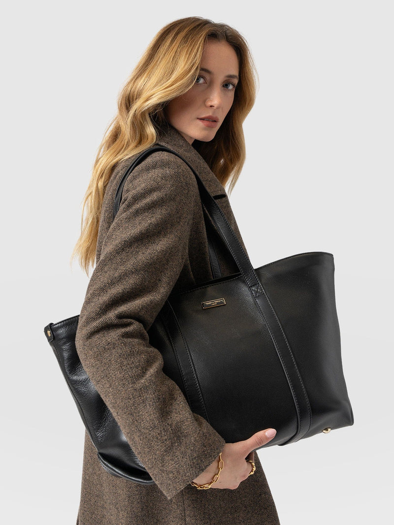 Kara Shopper Bag - Black Leather - Women's Handbags | Saint + Sofia® EU