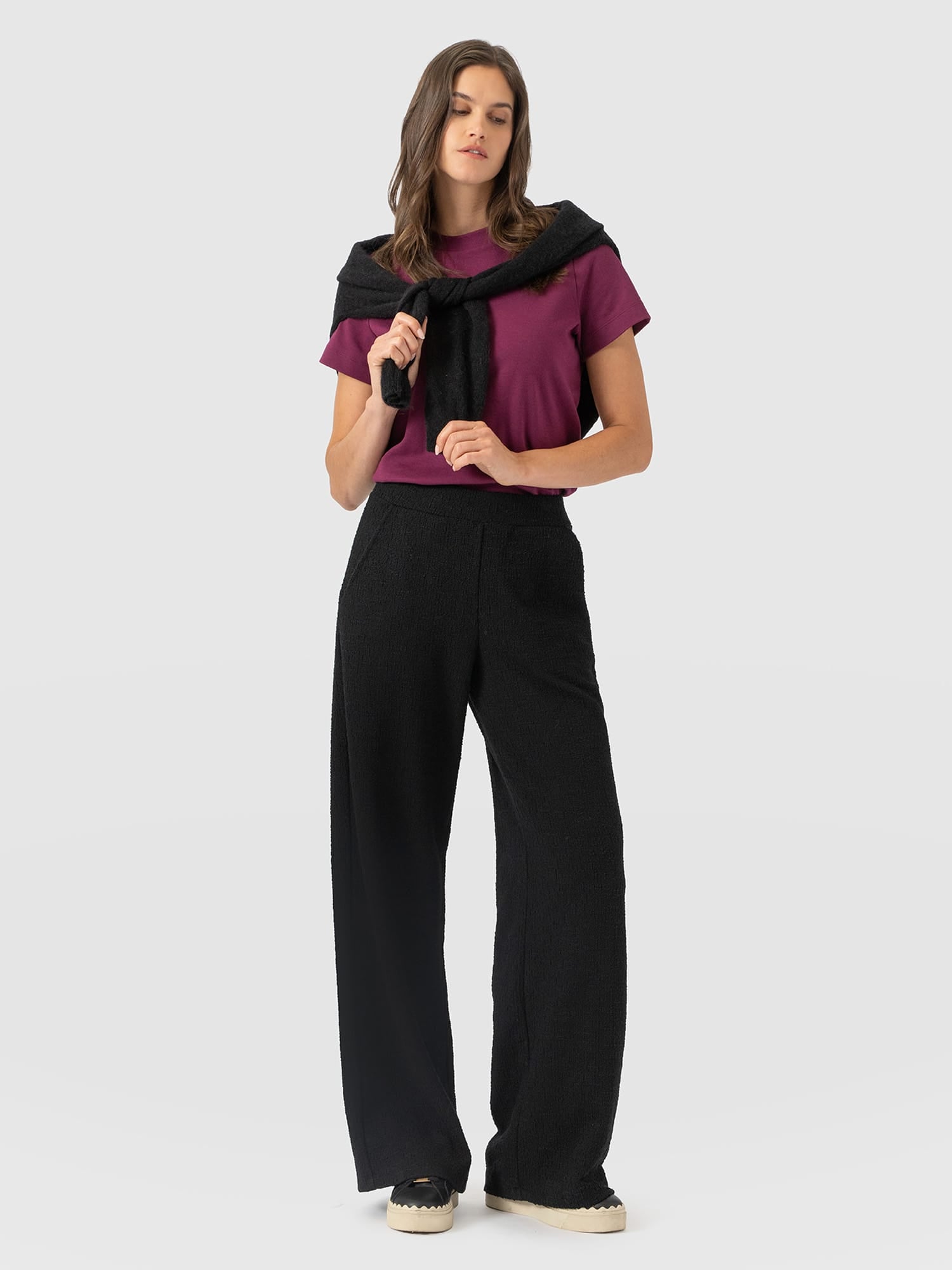Keller Wide Leg Pant - Black Boucle - Women's Trousers | Saint and Sofia® EU