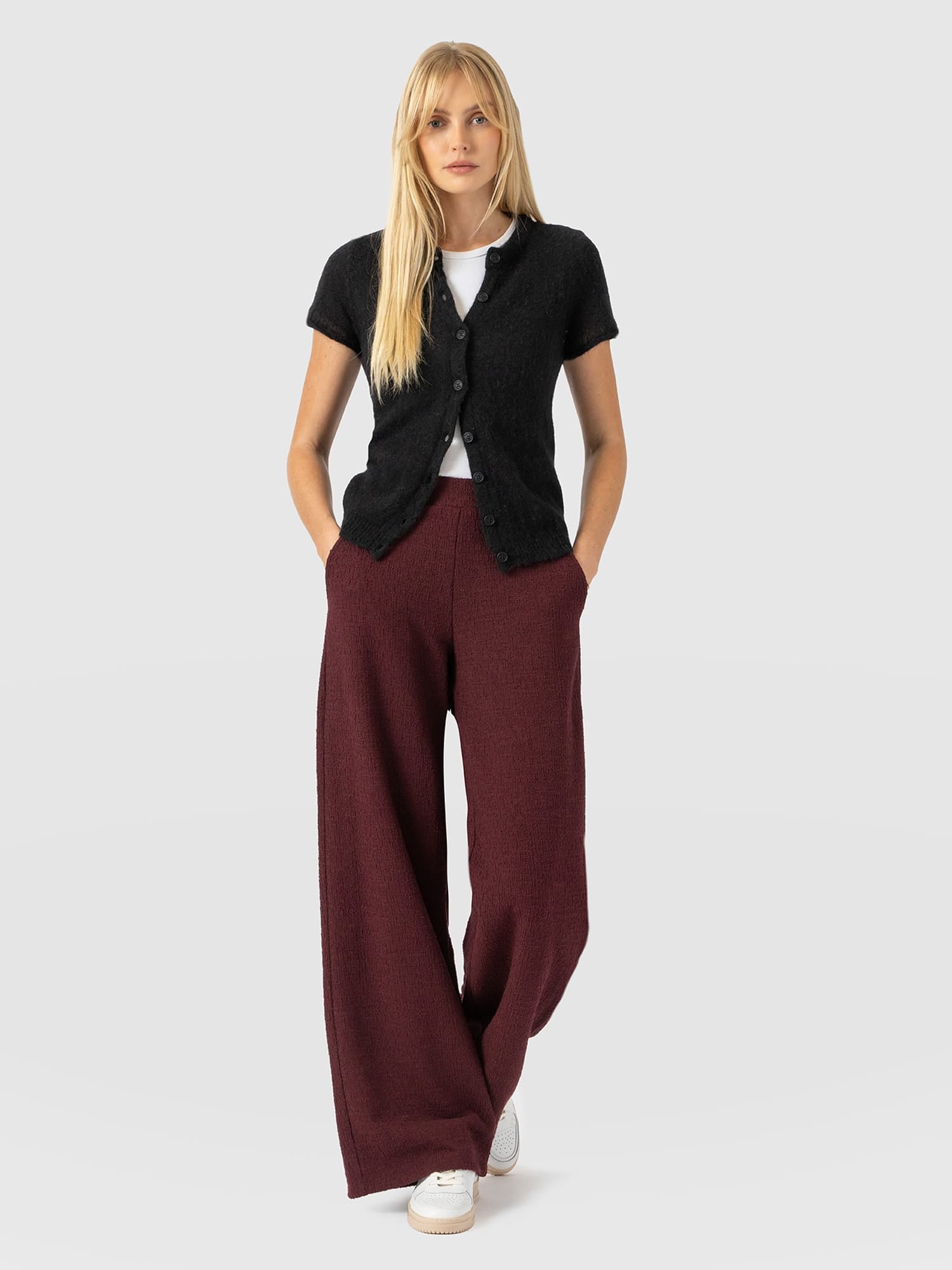 Keller Wide Leg Pant - Burgundy Boucle - Women's Trousers | Saint and Sofia® EU