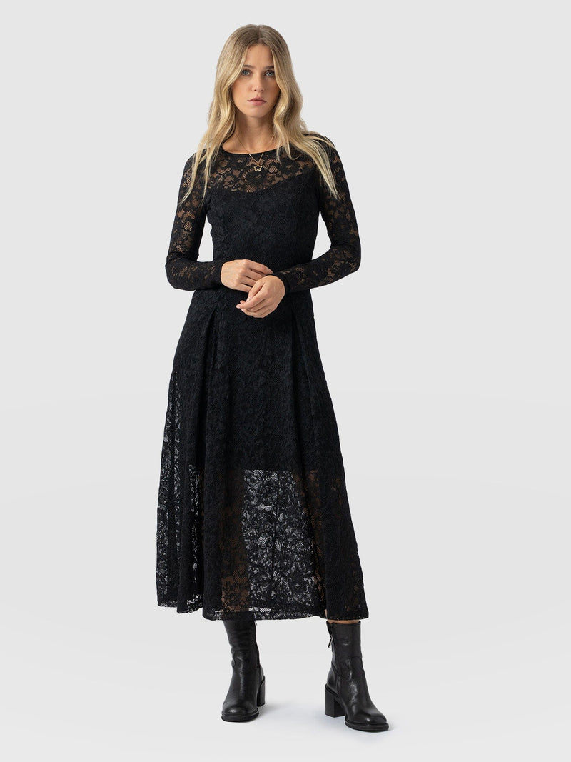 Lana Pleated Dress - Black Lace - Women's Dresses | Saint and Sofia® EU