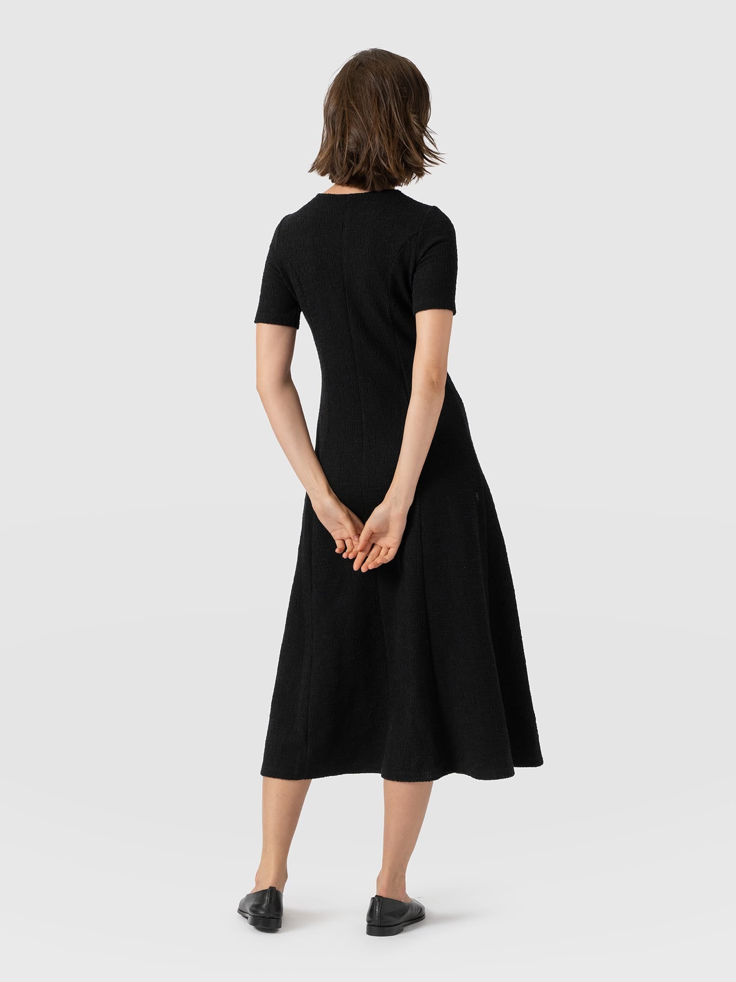 Lana Pleated Short Sleeve Dress - Black Boucle - Women's Dresses | Saint and Sofia® EU