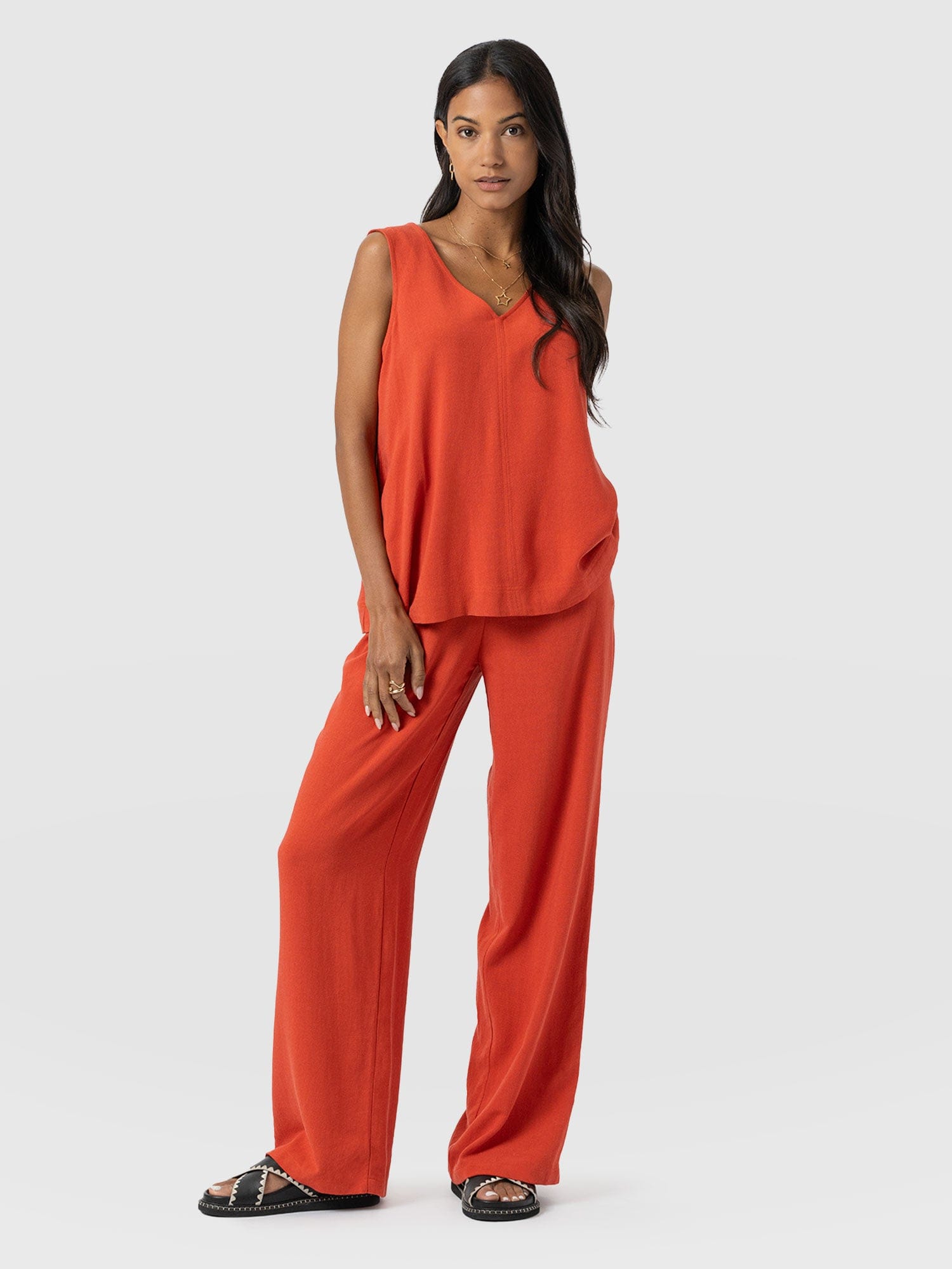 Corinne Wide Leg Linen Pant - Burnt Orange - Women's Trousers | Saint + Sofia® EU