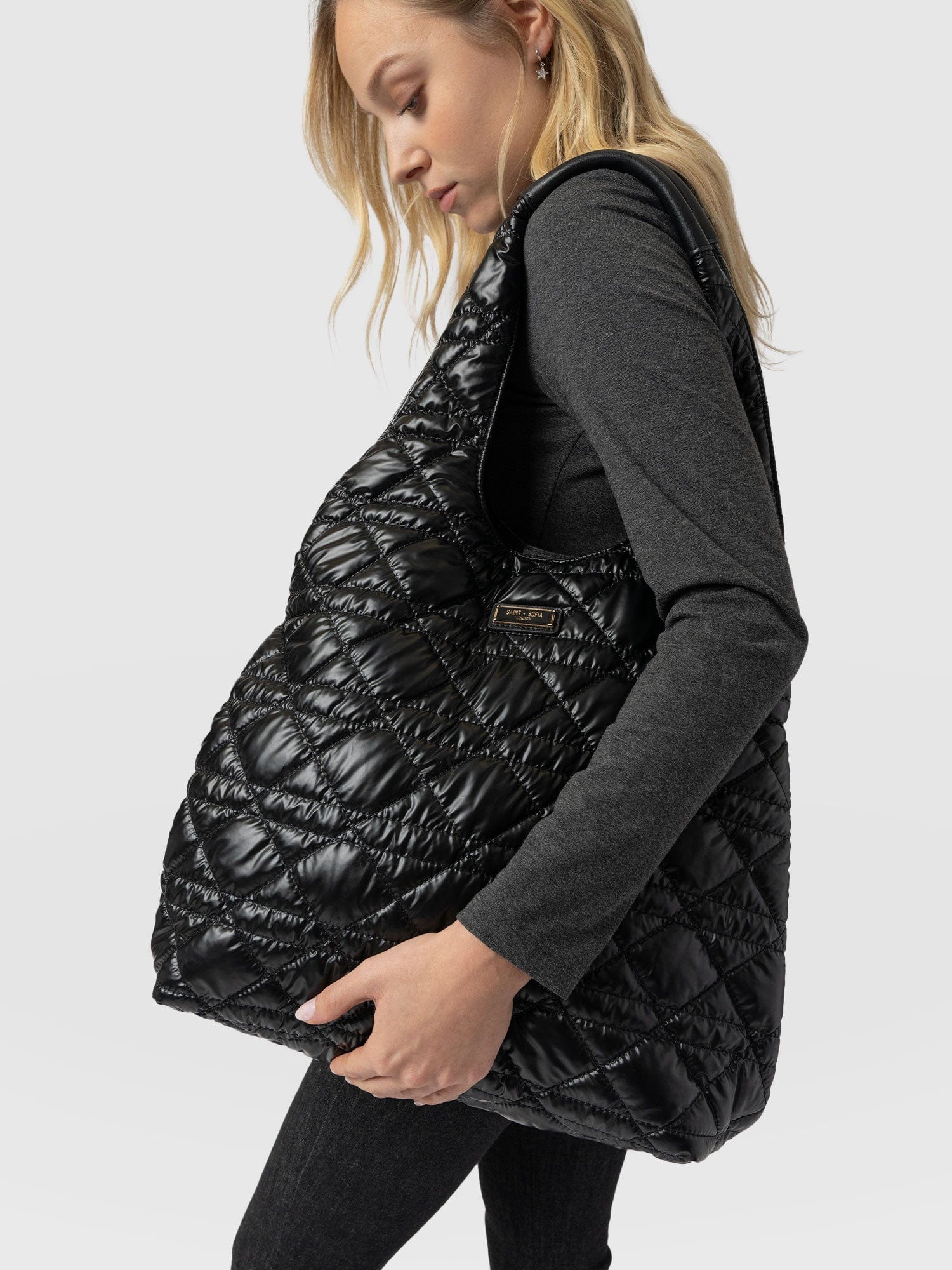 Large Stella Quilted Shoulder Tote Bag Black - Women's Bags | Saint and Sofia® EU