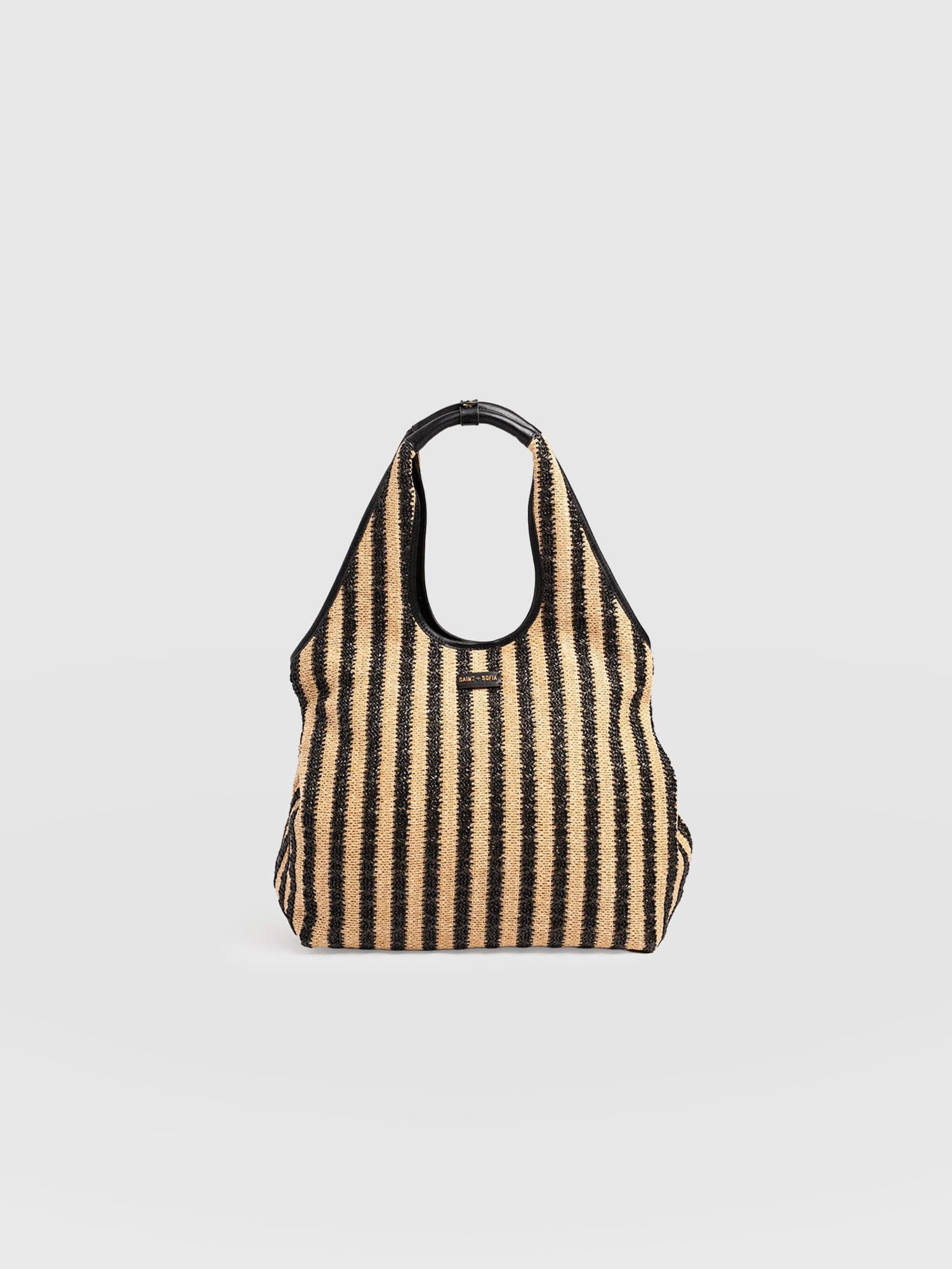 Large Stella Shoulder Tote Bag - Black Raffia - Women's Handbags | Saint + Sofia® EU