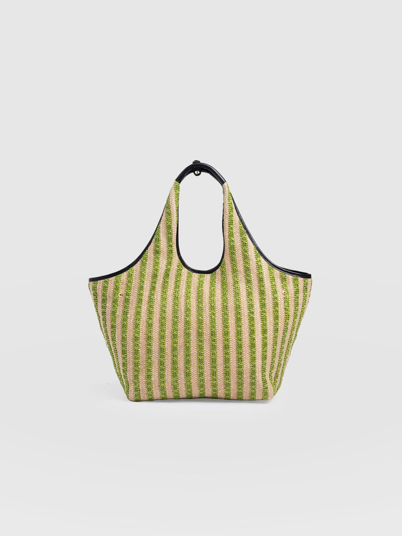 Large Stella Shoulder Tote Bag - Green Raffia - Women's Handbags | Saint + Sofia® EU