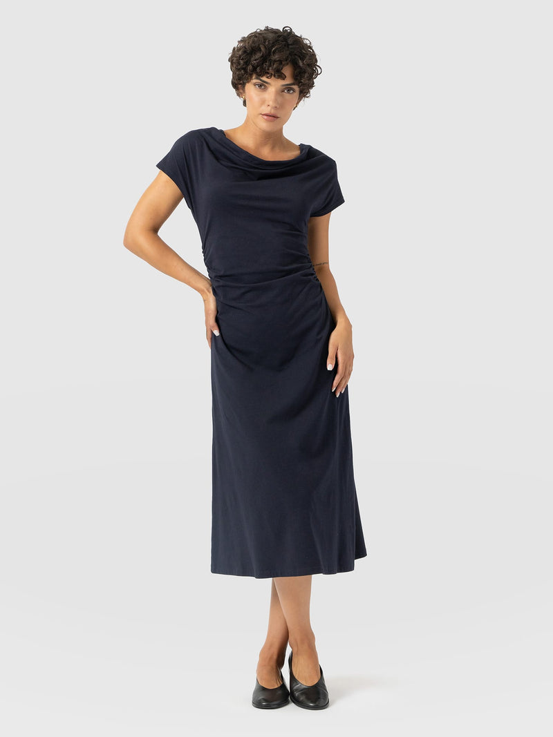 Laurie Cowl Neck Dress - Navy - Women's Dresses | Saint and Sofia® EU
