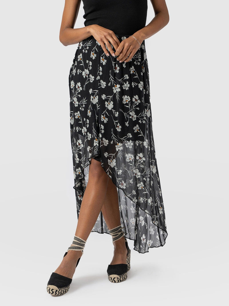 Lexi High Low Skirt - Black Spring Floral - Women's Skirts | Saint and Sofia® EU