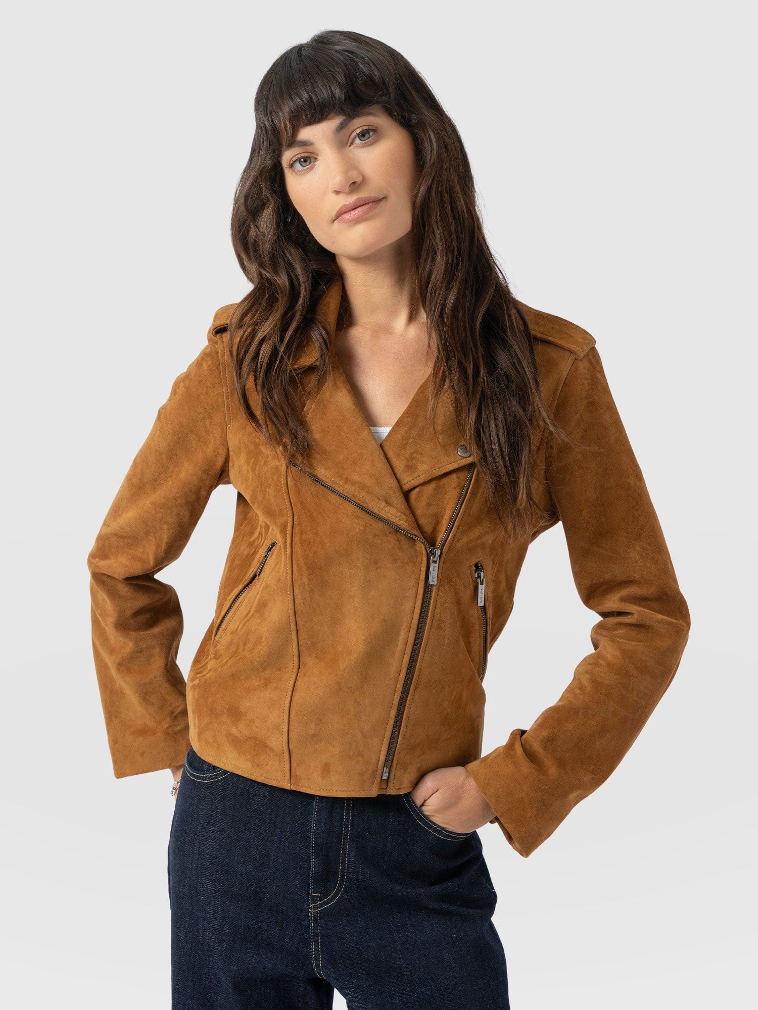 Luther Leather Jacket - Camel Suede - Women's Leathers | Saint + Sofia® EU