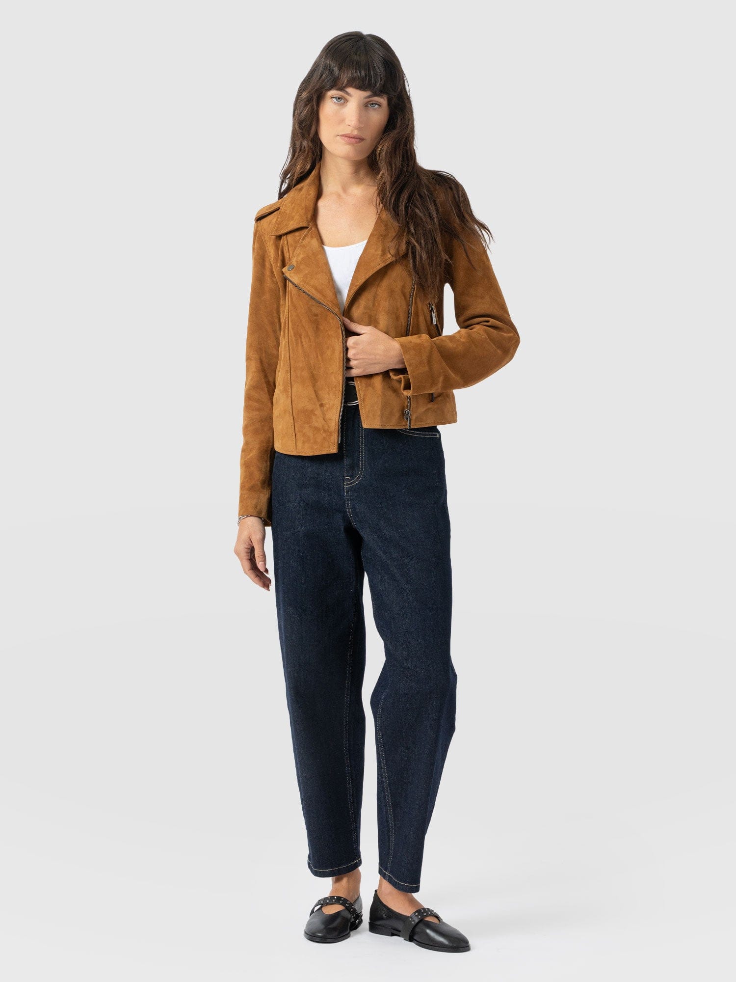Luther Leather Jacket - Camel Suede - Women's Leathers | Saint + Sofia® EU