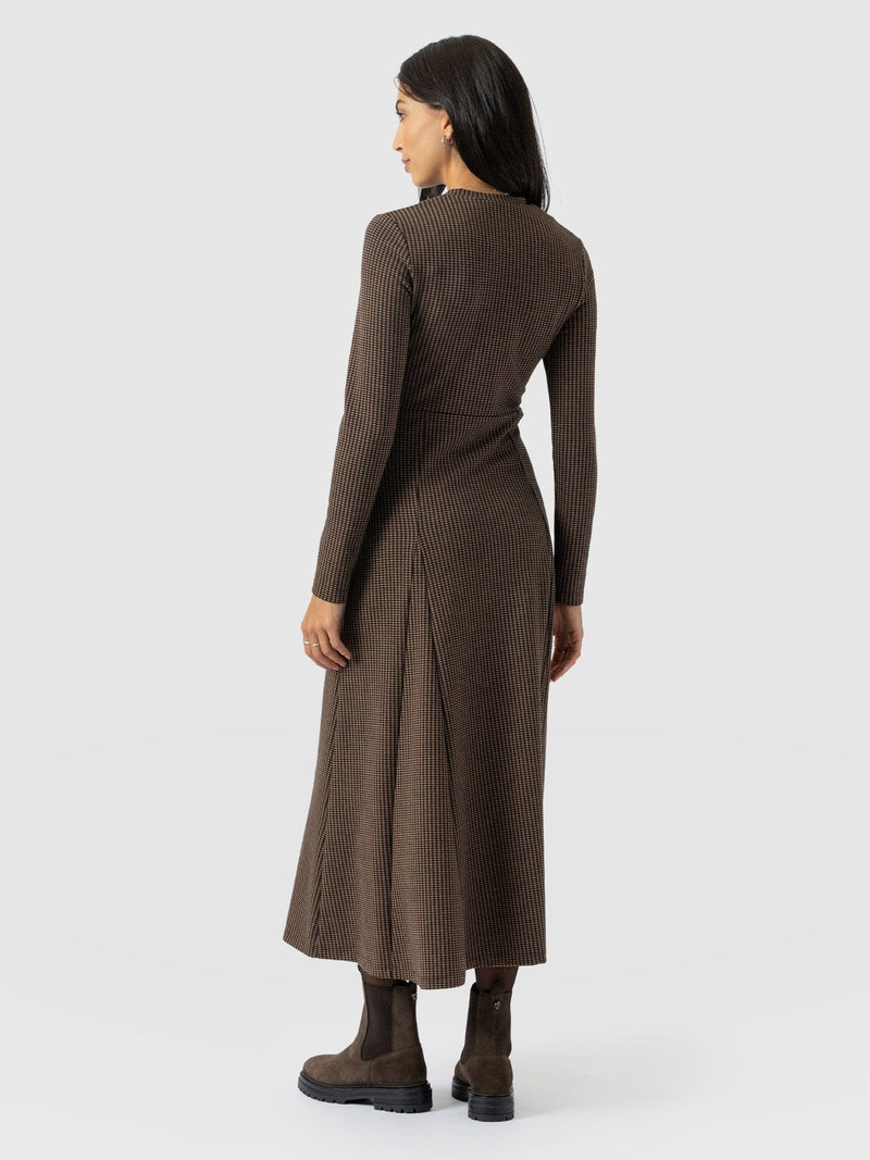 Macie Zip Up Dress - Brown Mini Houndstooth - Women's Dresses | Saint + Sofia® EU