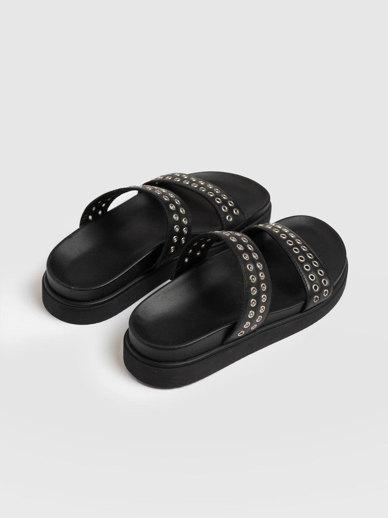 Maddox Eyelet Slides Black - Women's Sandals | Saint + Sofia® EU