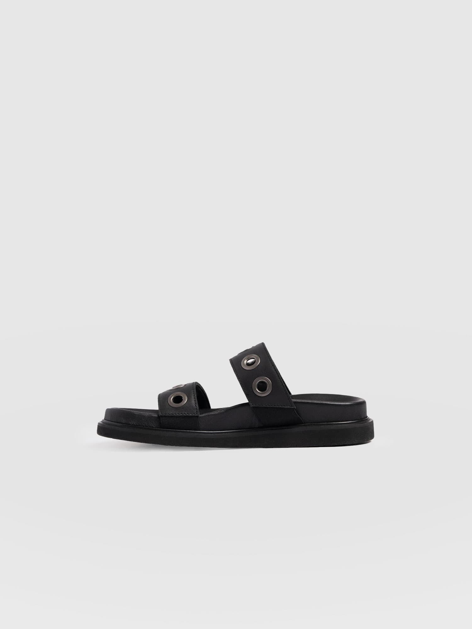 Madison Eyelet Slides - Black - Women's Shoes | Saint + Sofia® EU