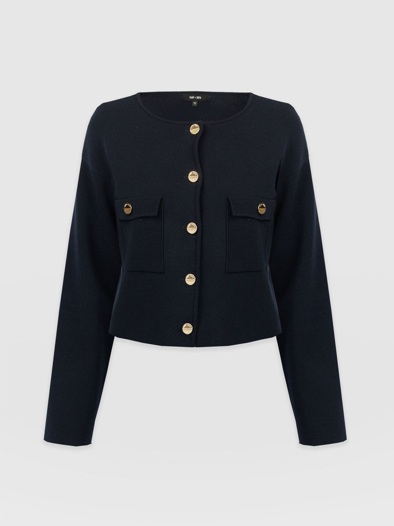 Maeva Knit Jacket Navy - Women's Jacket | Saint + Sofia® EU