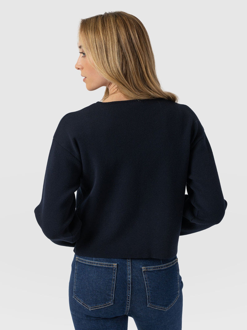 Maeva Knit Jacket Navy - Women's Jacket | Saint + Sofia® EU