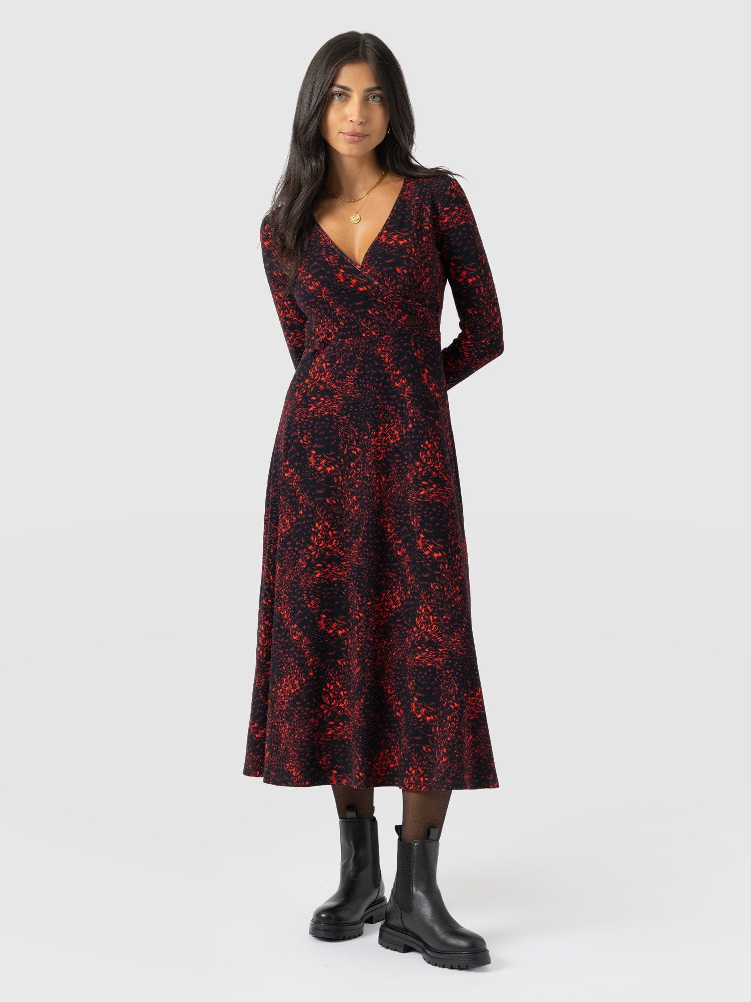 Maggie Wrap Midi Dress - Red Fade Spot - Women's Dresses