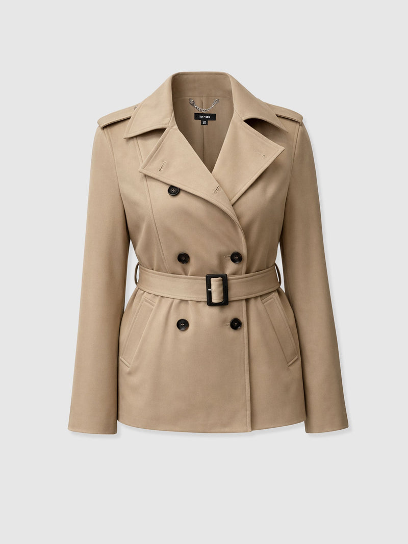 Marion Double Breasted Short Trench - Beige - Women's Outerwears | Saint + Sofia® EU