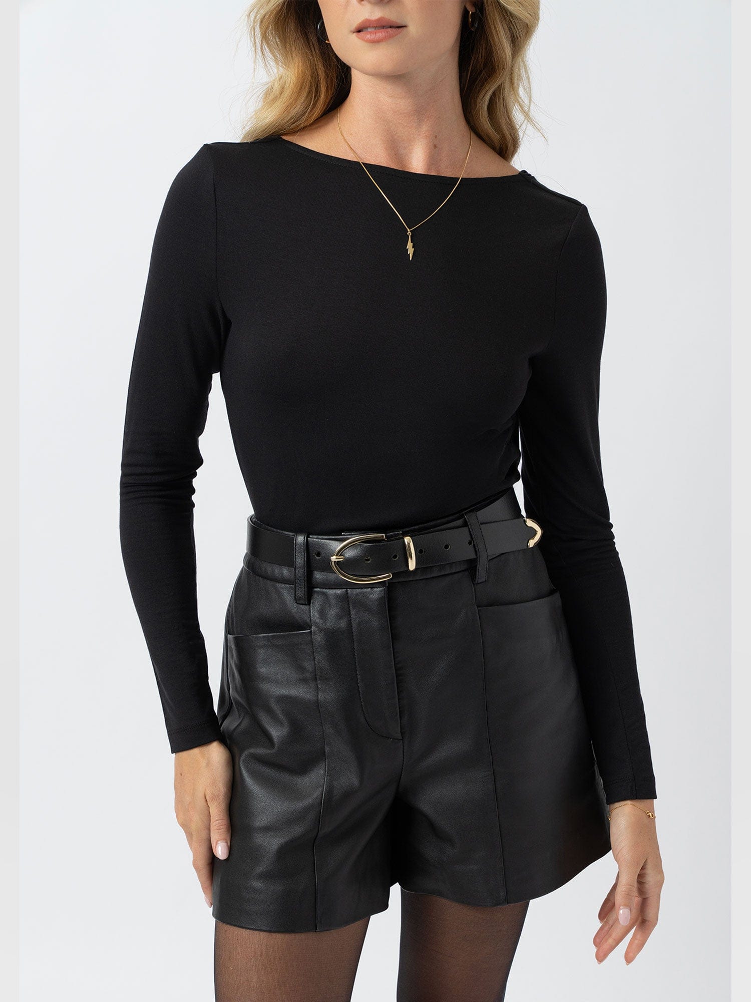 Marnie Cowl Back Long Sleeve Tee - Black Lace - Women's T-shirts | Saint + Sofia® EU