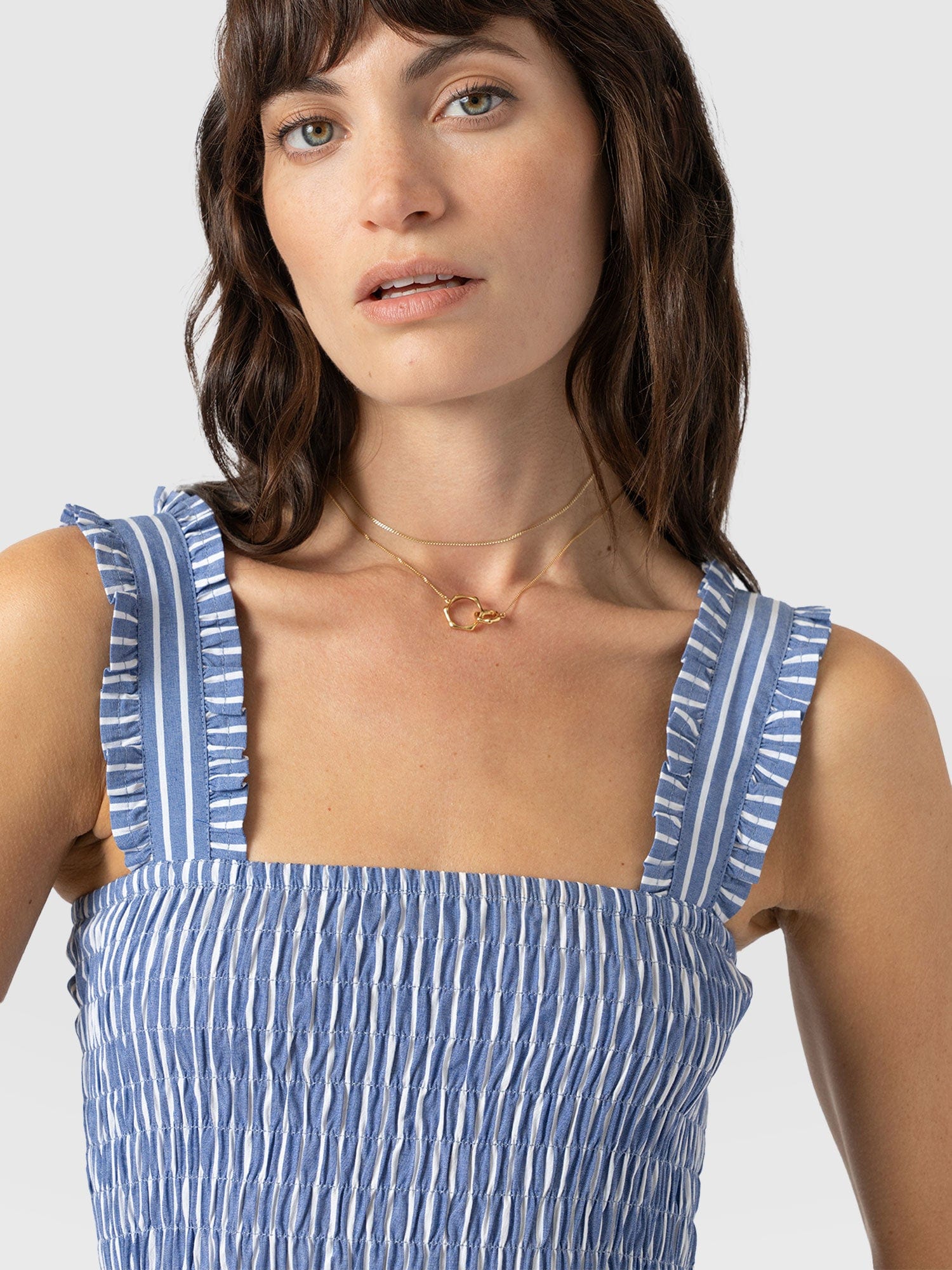 Maya Shirring Dress - Blue Stripe - Women's Dresses | Saint + Sofia® EU