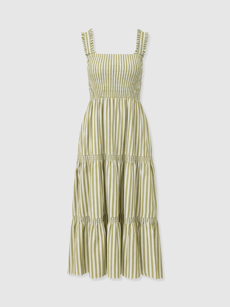 Maya Shirring Dress - Green Stripe - Women's Dresses | Saint + Sofia® EU