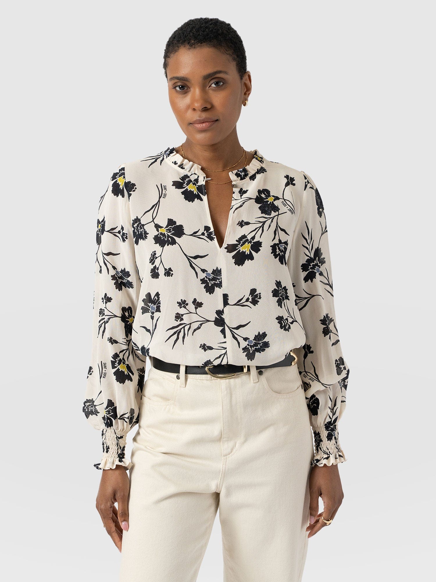 Olivia Blouse - White Spring Floral - Women's Blouses | Saint + Sofia® EU