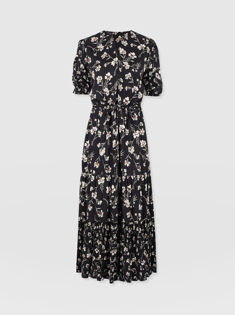 Olivia Zip Up Short Sleeve Dress - Black Spring Floral - Women's Dresss | Saint + Sofia® EU