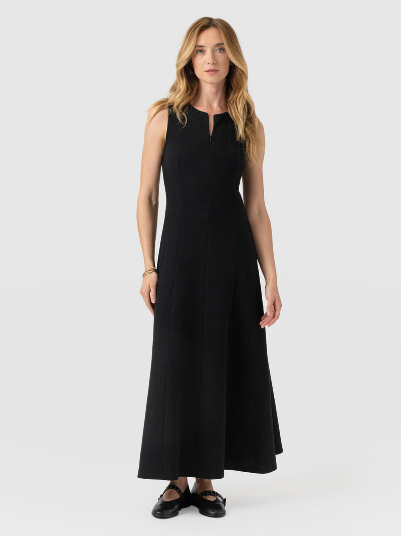 Orla Sleeveless Midi Dress - Black Textured - Women's Dresses | Saint and Sofia® EU