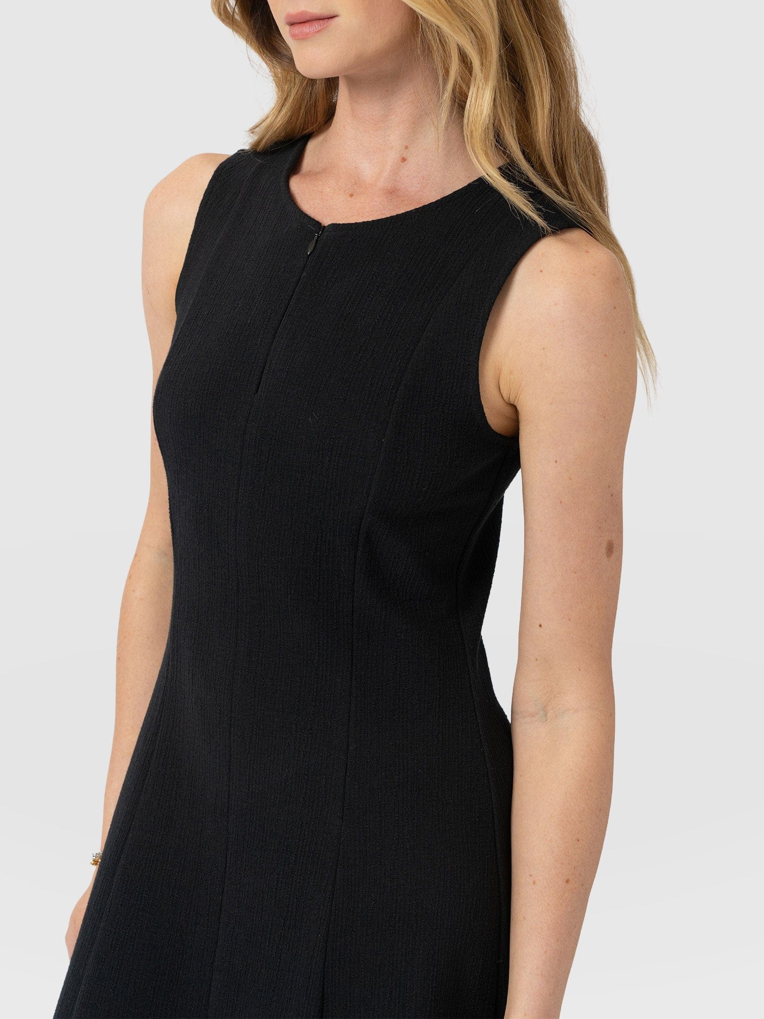 Orla Sleeveless Midi Dress - Black Textured - Women's Dresses | Saint and Sofia® EU
