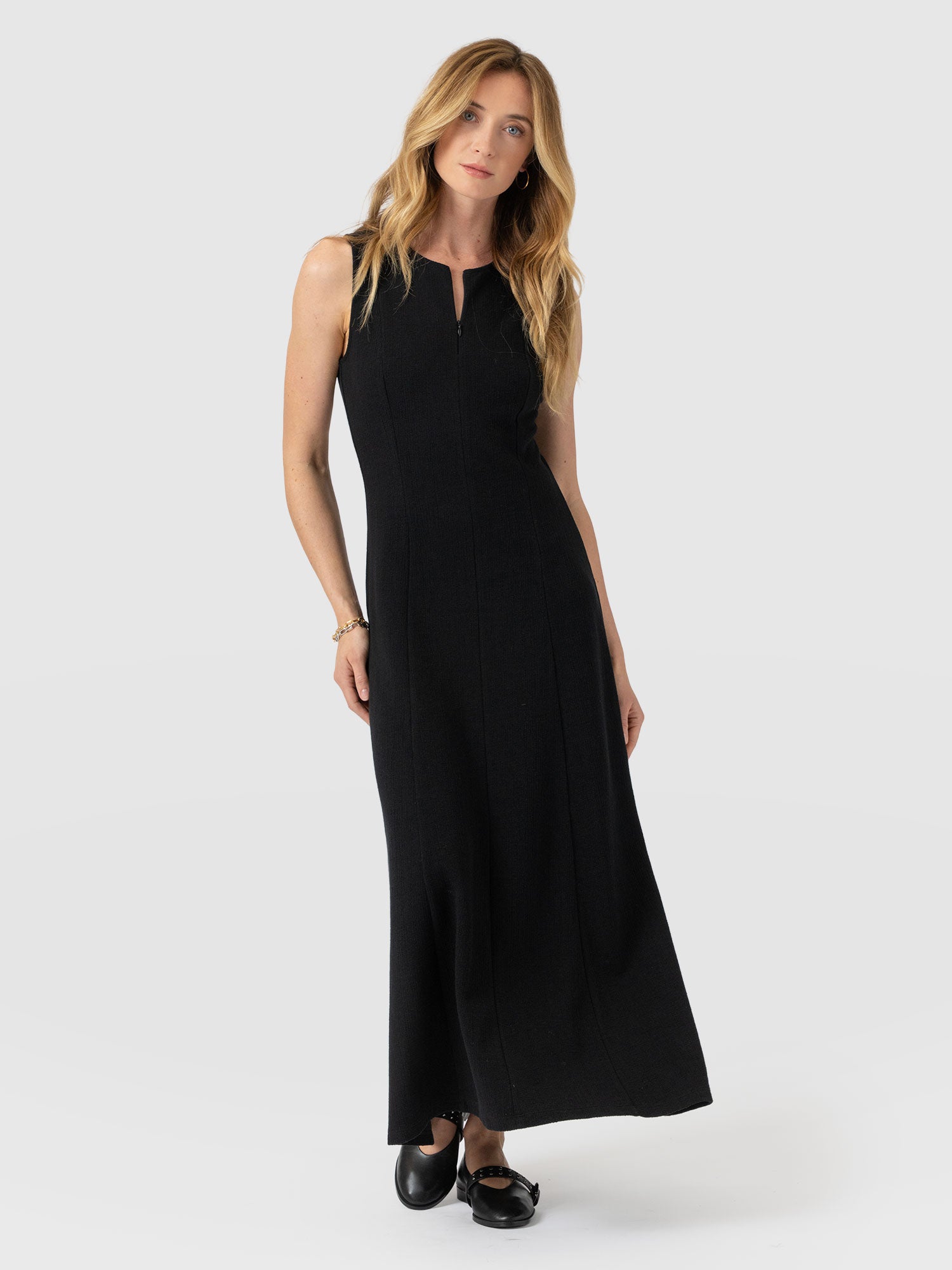 Orla Sleeveless Midi Dress - Black Textured - Women's Dresses | Saint and Sofia® EU
