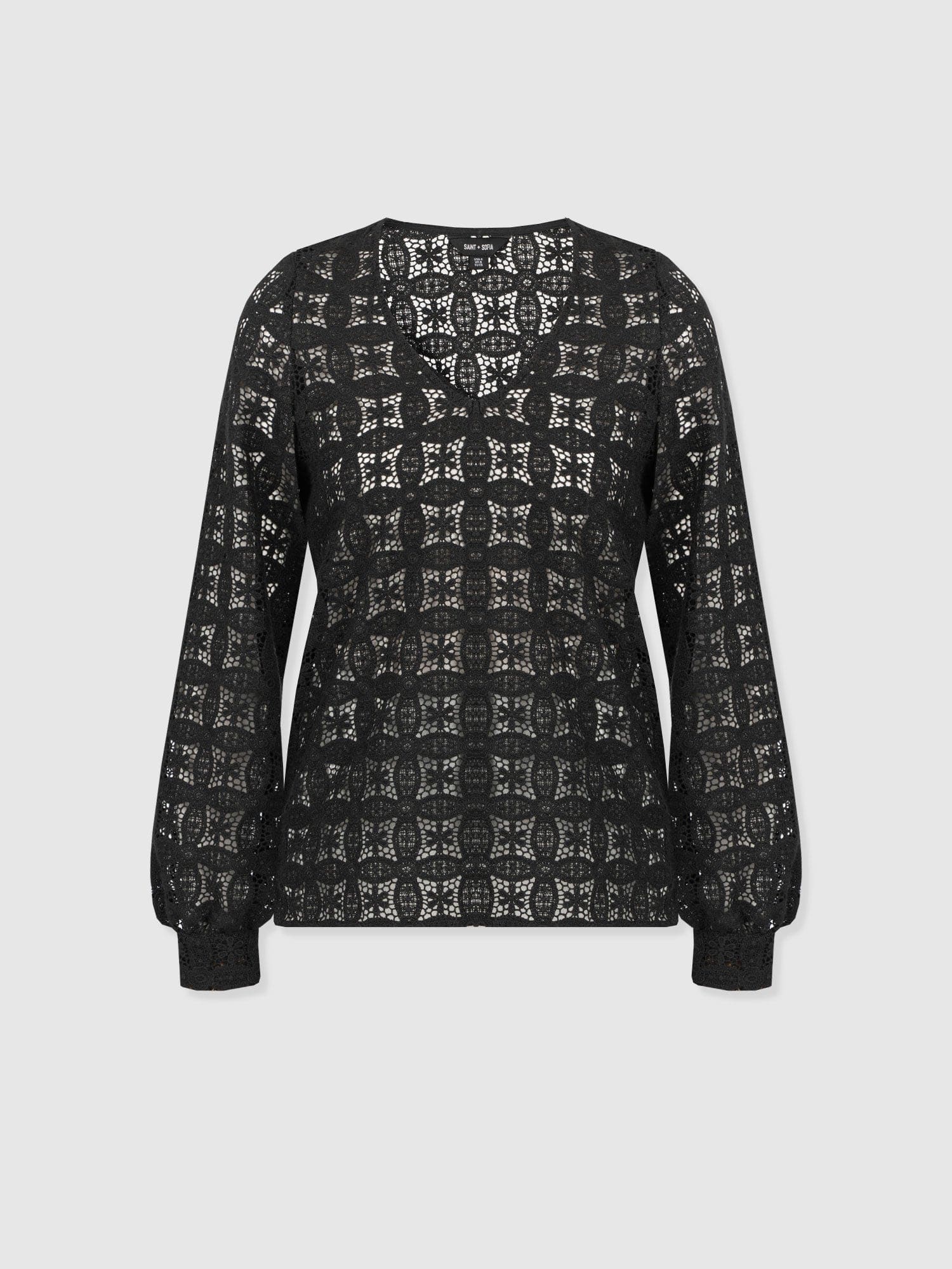 Ottilie V Neck Blouse - Black Broderie - Women's Blouses | Saint + Sofia® EU