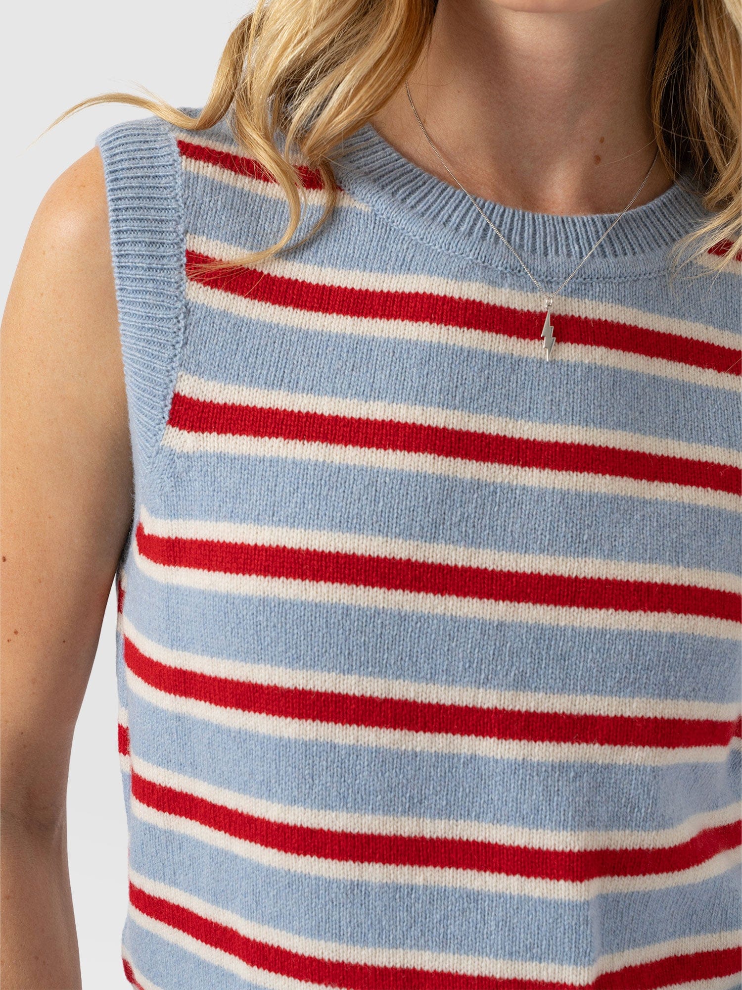 Oxford Cashmere Sleeveless Knit - Blue Stripe - Women's Jumpers | Saint + Sofia® EU