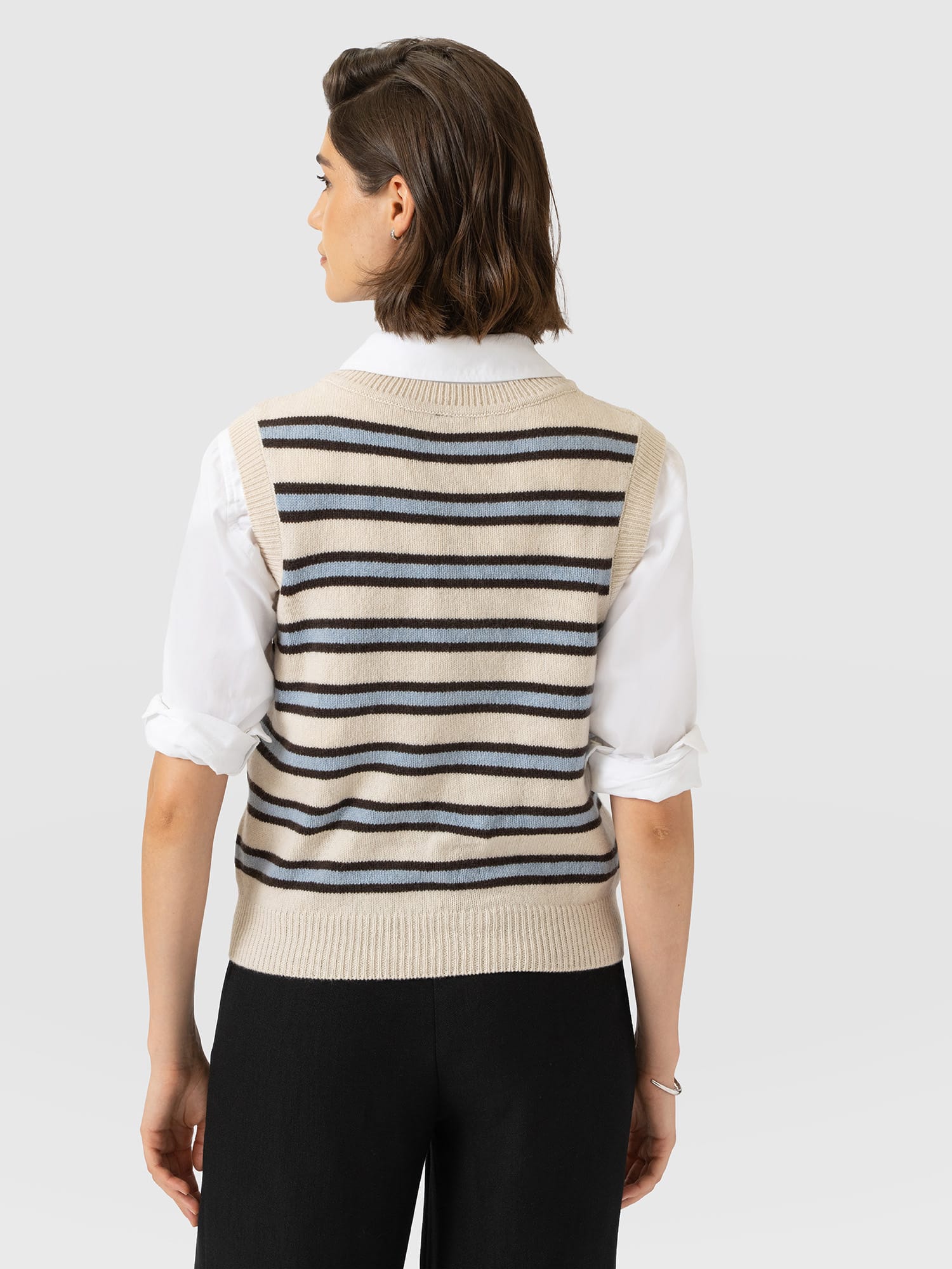Oxford Cashmere Sleeveless Knit - Cream Stripe - Women's Jumpers | Saint and Sofia® EU