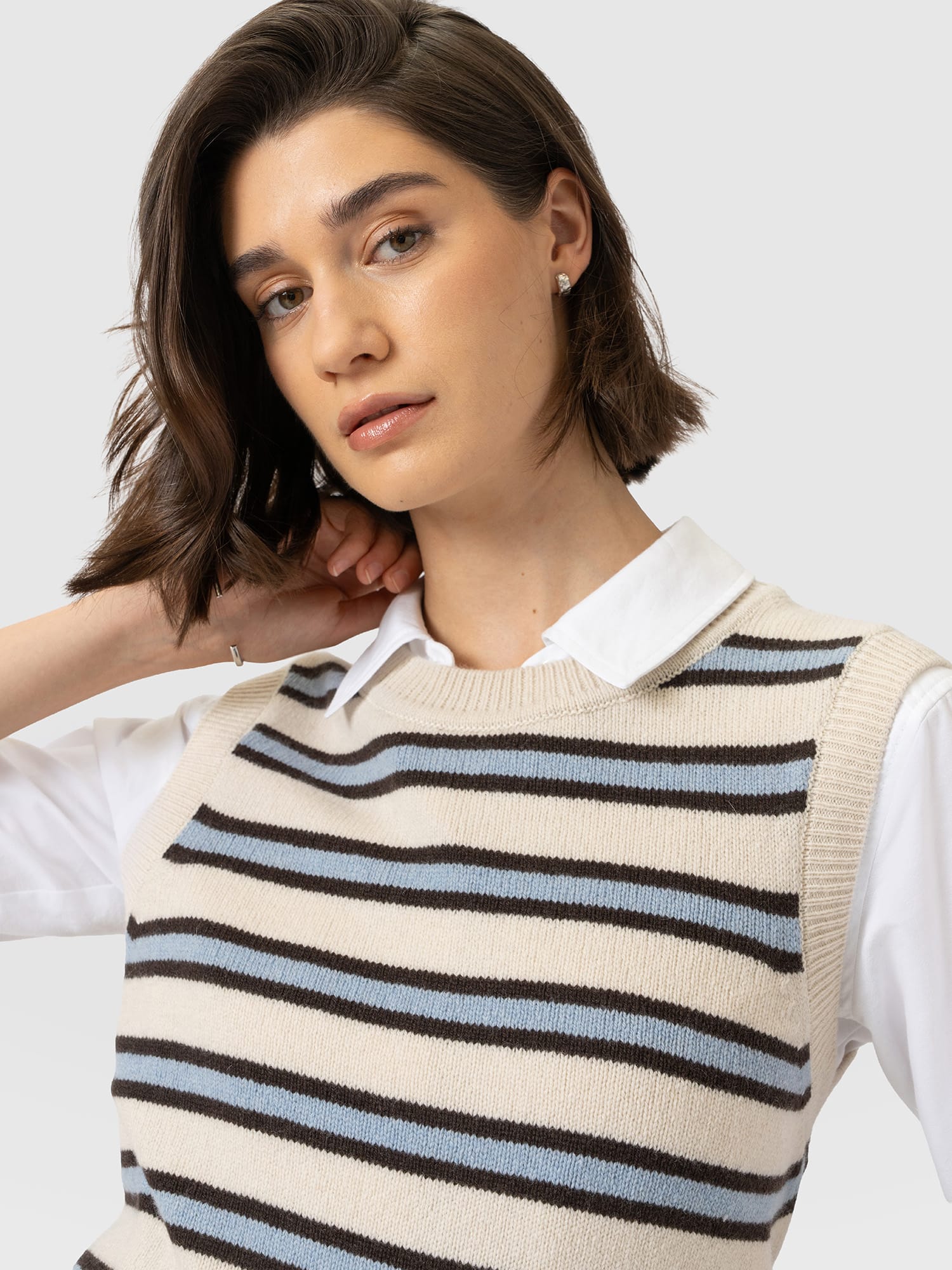 Oxford Cashmere Sleeveless Knit - Cream Stripe - Women's Jumpers | Saint and Sofia® EU