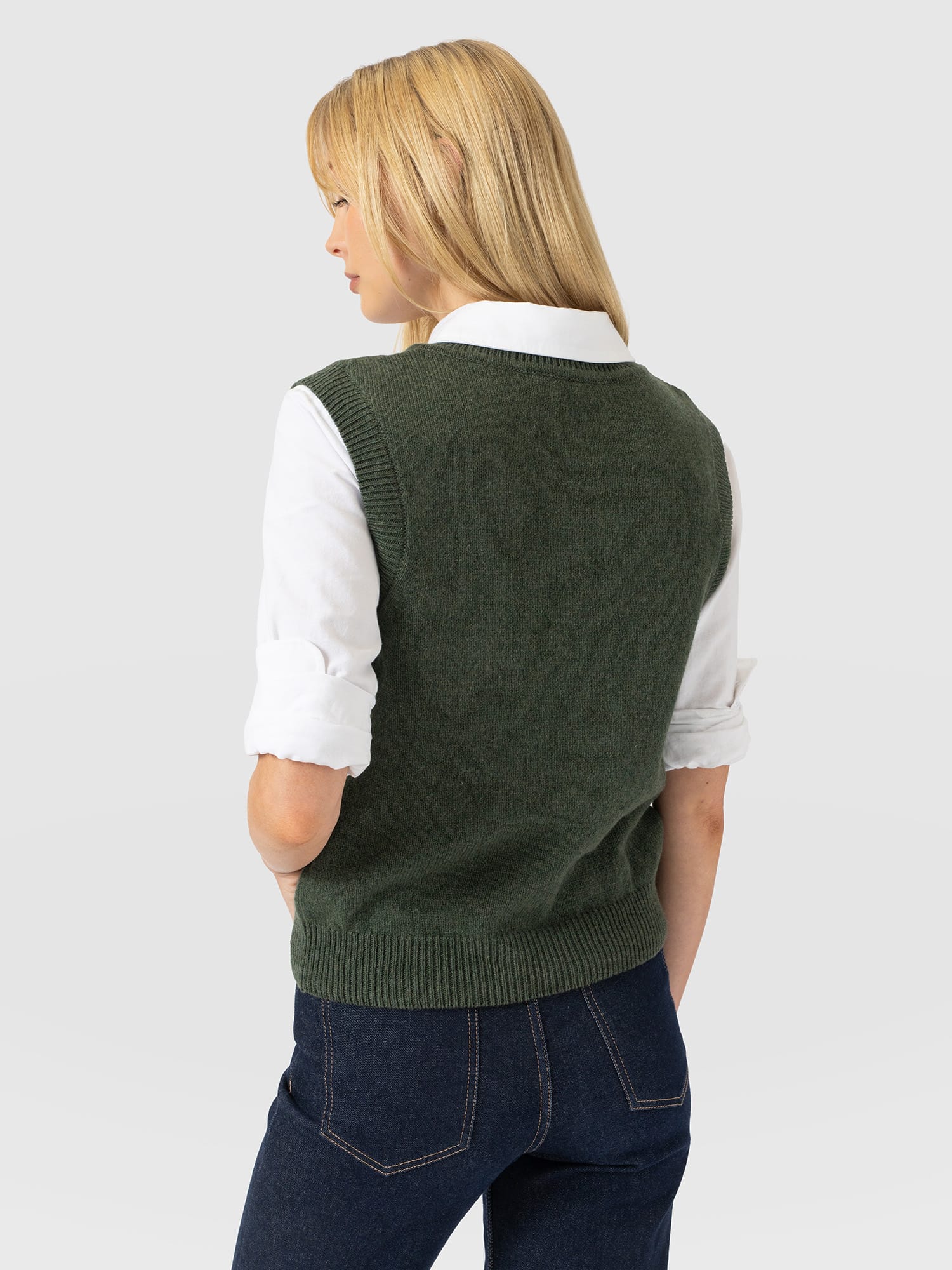 Oxford Cashmere Sleeveless Knit - Khaki - Women's Jumpers | Saint and Sofia® EU