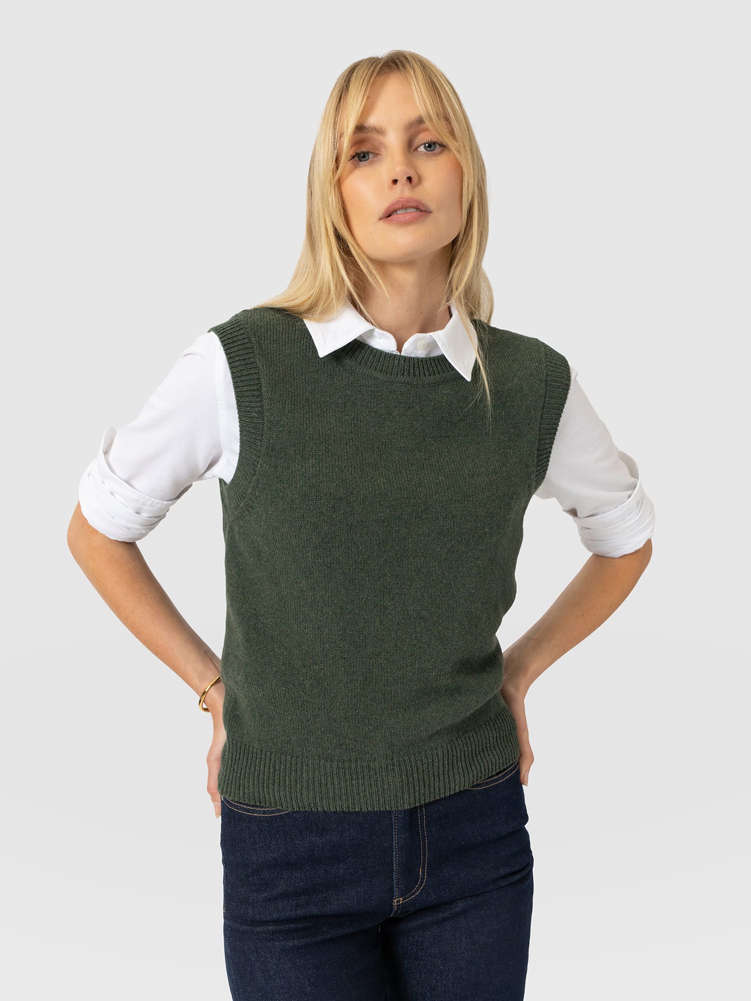 Oxford Cashmere Sleeveless Knit - Khaki - Women's Jumpers | Saint and Sofia® EU