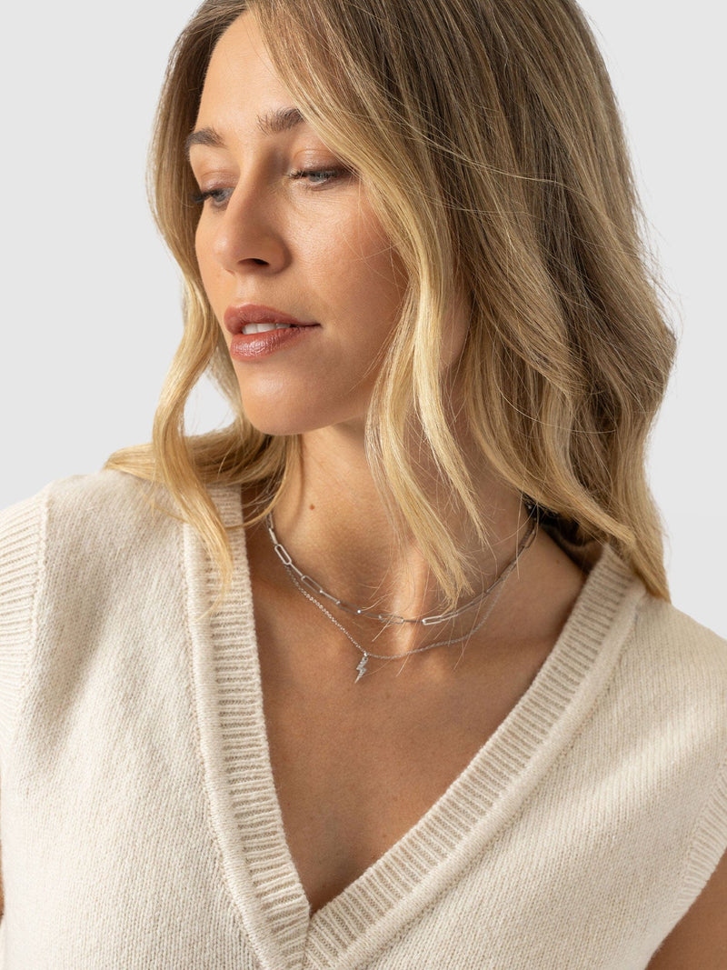 Oxford Cashmere V Neck Sleeveless Knit - Cream - Women's Jumpers | Saint + Sofia® EU
