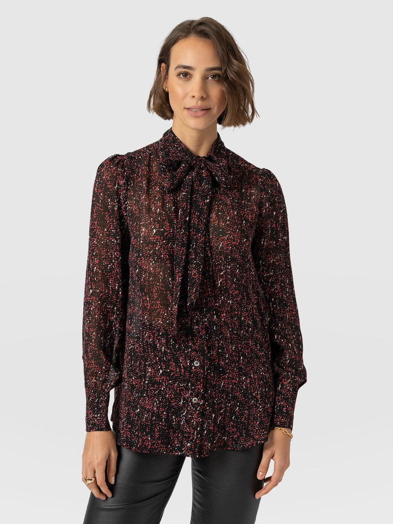 Paxton Pussybow Blouse Red Ditsy Leopard - Women's Blouses | Saint + Sofia® EU