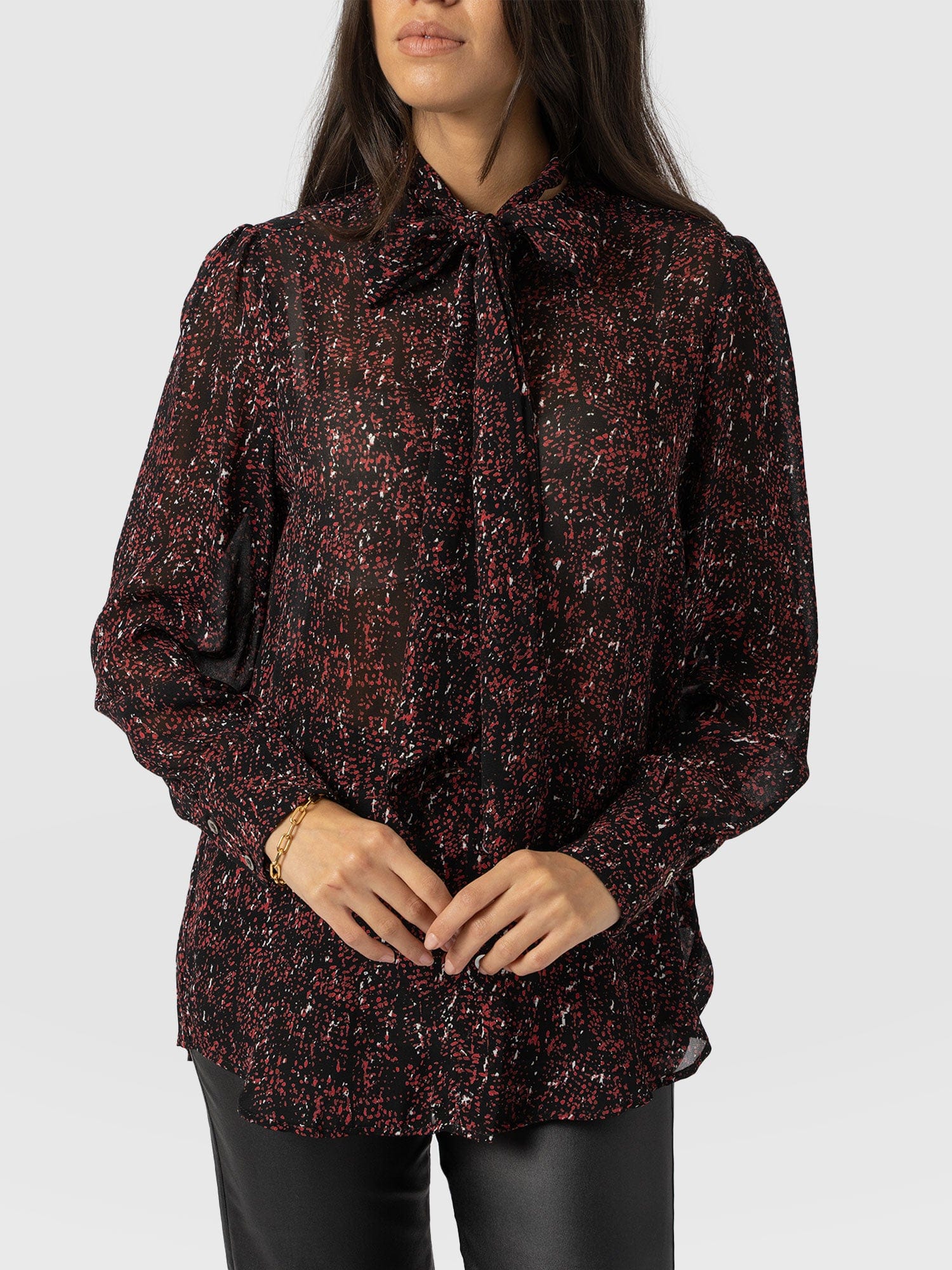 Paxton Pussybow Blouse Red Ditsy Leopard - Women's Blouses | Saint + Sofia® EU