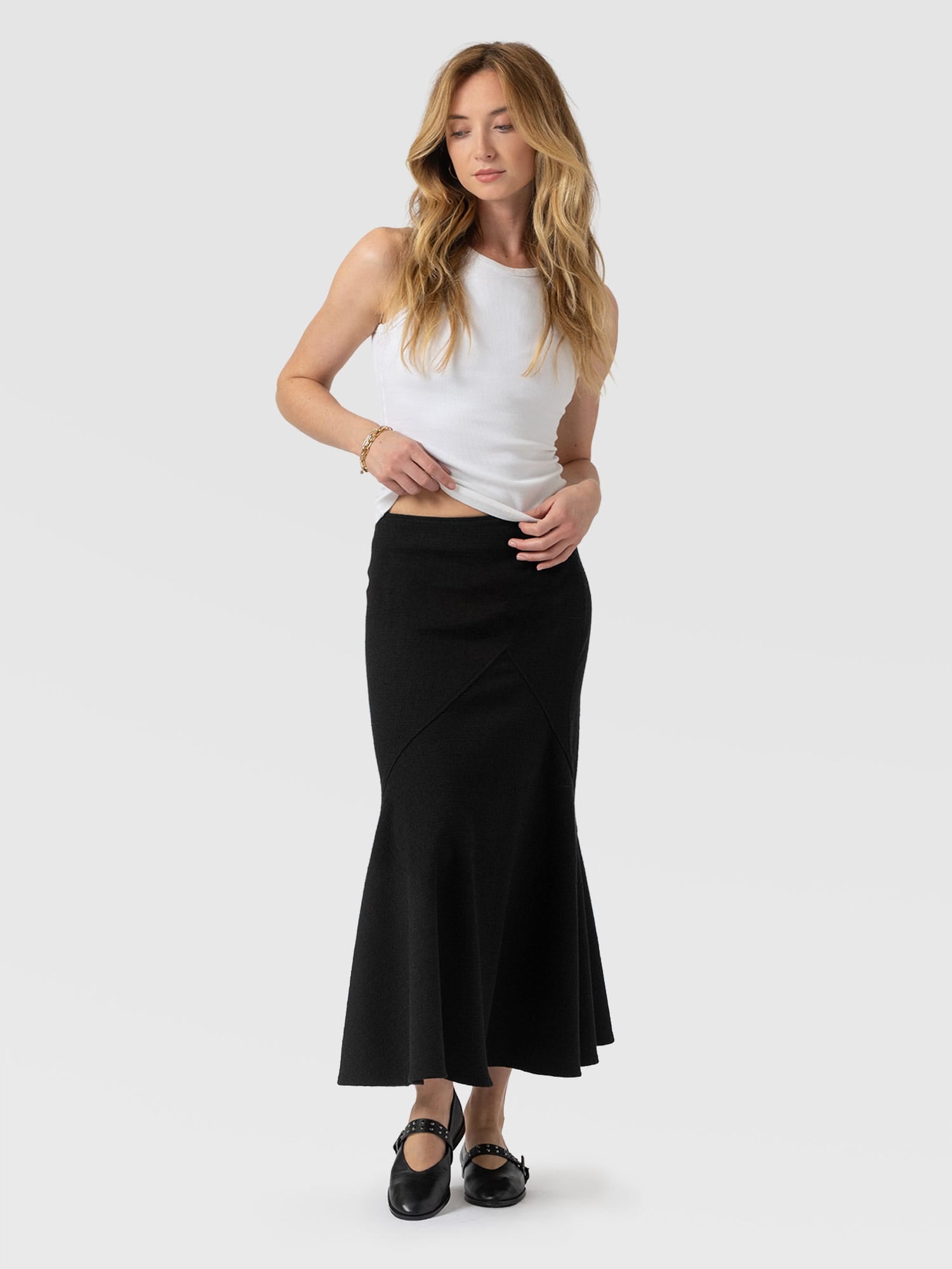 Piper Panelled Skirt - Black Boucle - Women's Skirts | Saint + Sofia® EU
