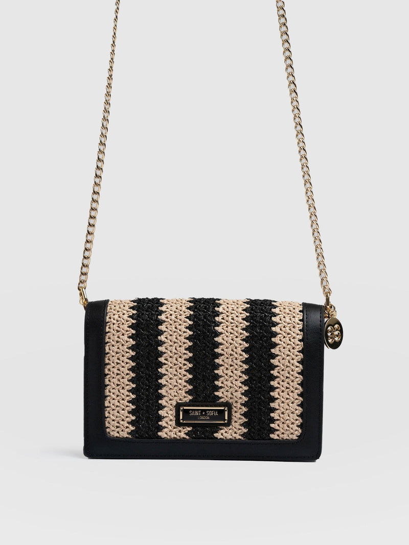 Primrose Wallet on Chain - Beige/Black Raffia - Women's Bags | Saint + Sofia® EU