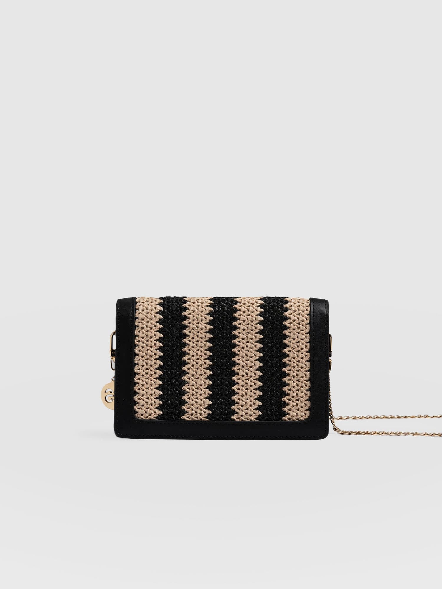 Primrose Wallet on Chain - Beige/Black Raffia - Women's Bags | Saint + Sofia® EU