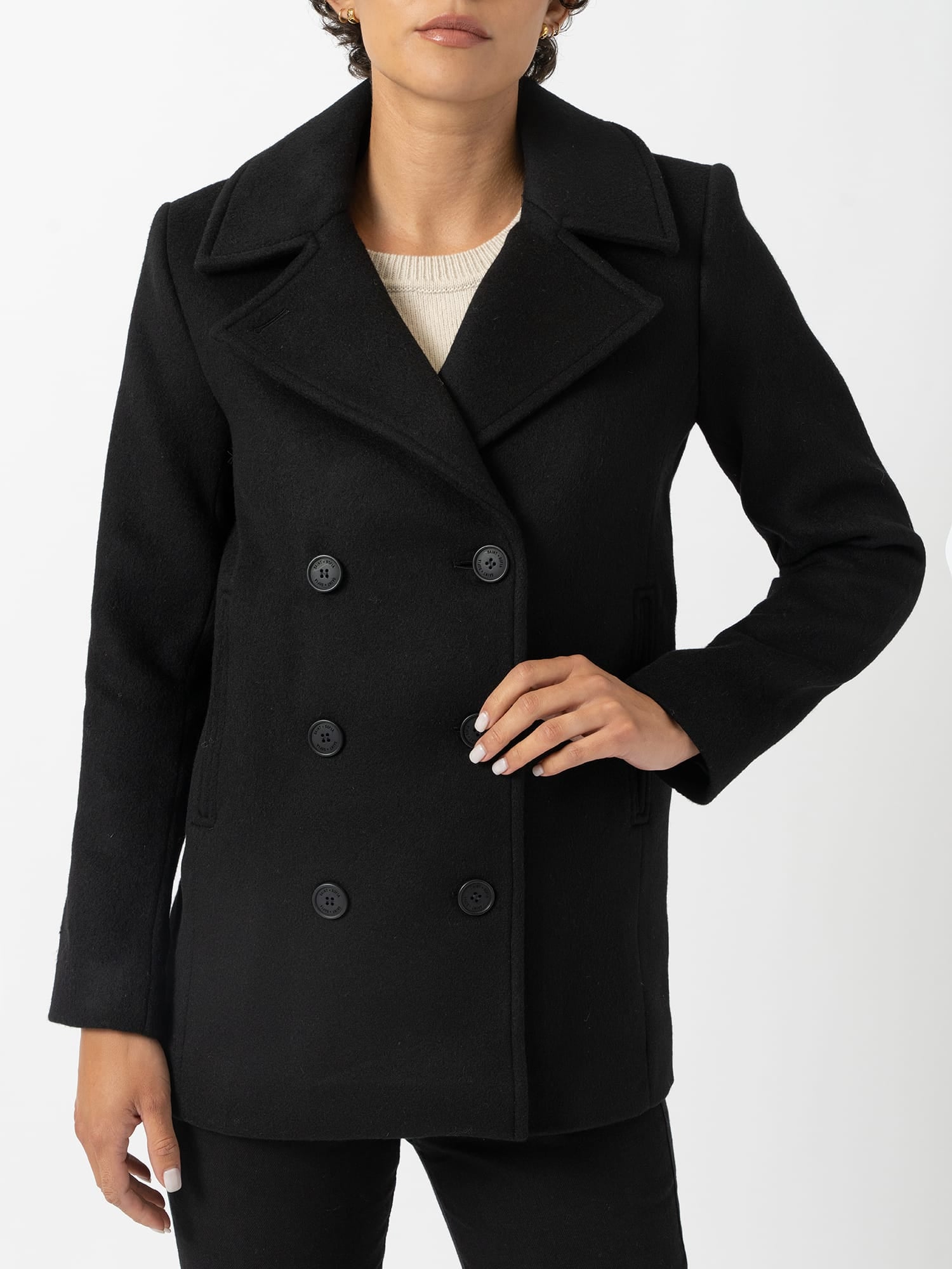Quinn Pea Coat Black - Women's Coats | Saint and Sofia® EU
